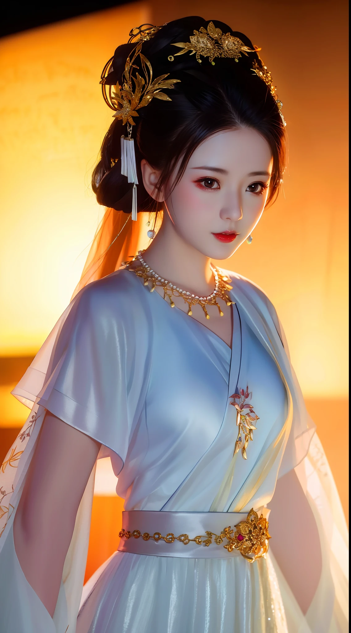 best quality, masterpiece, highres, 1girl, china dress, hair ornament, necklace, jewelry, Beautiful face, upon_body, tyndall effect, photorealistic, dark studio, rim lighting, two tone lighting, (high detailed skin:1.2), 8k uhd, dslr, soft lighting, high quality, volumetric lighting, candid, Photograph, high resolution, 4k, 8k, Bokeh, medium breasts,