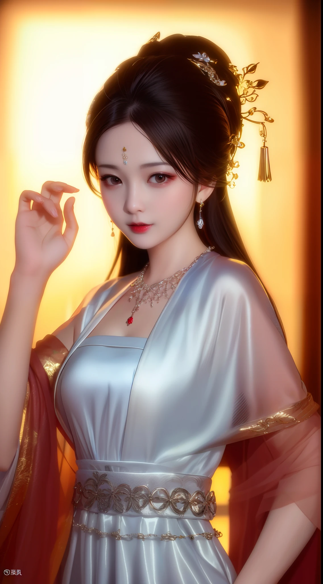 best quality, masterpiece, highres, 1girl, china dress, hair ornament, necklace, jewelry, Beautiful face, upon_body, tyndall effect, photorealistic, dark studio, rim lighting, two tone lighting, (high detailed skin:1.2), 8k uhd, dslr, soft lighting, high quality, volumetric lighting, candid, Photograph, high resolution, 4k, 8k, Bokeh, medium breasts,