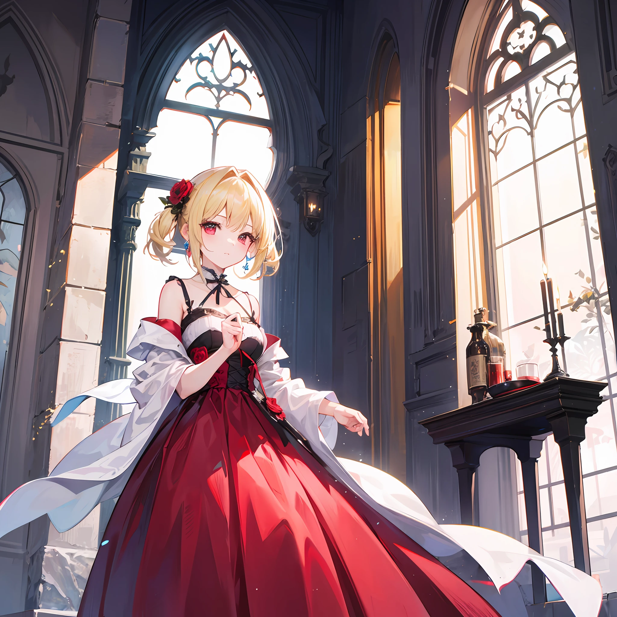 One blonde girl、red-eyed、The dress、Inside the castle