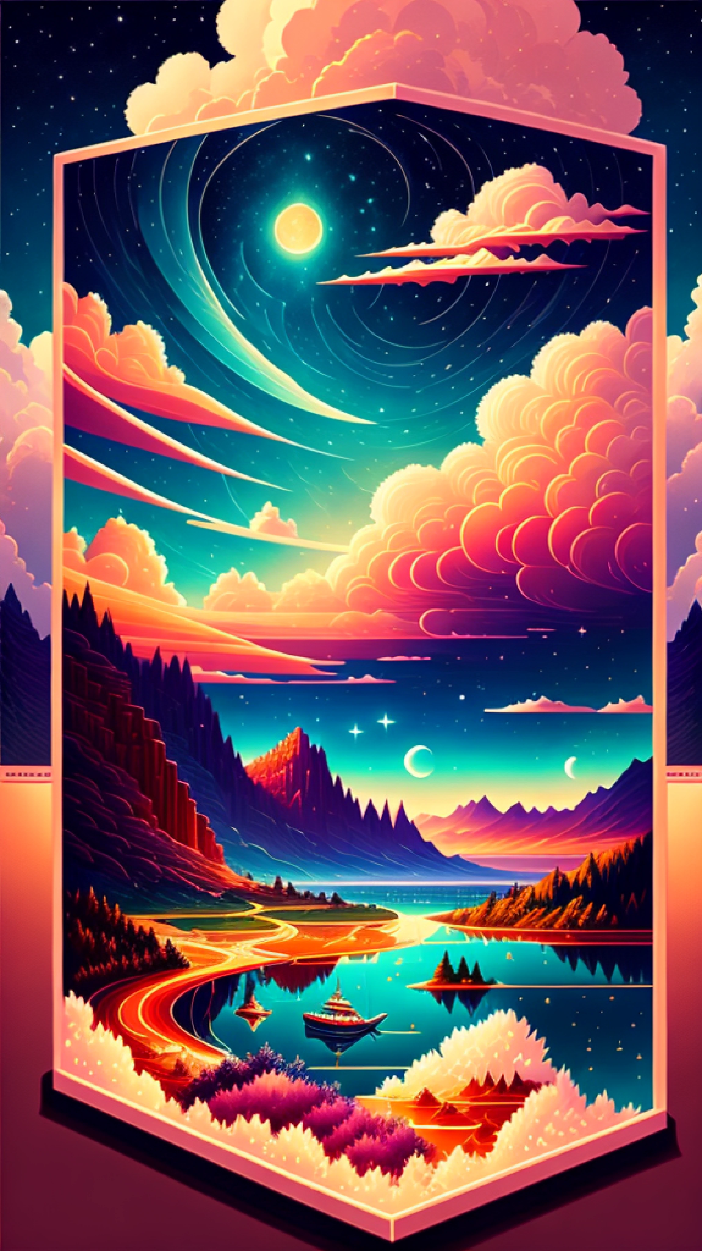 painting of the church in ruigoord with a starry night sky where eagles flying through the clouds ,children playing in a field of green lush nature with trees raising hands and wearing gloves , 4k highly detailed digital art, epic fantasy sci fi illustration, detailed dreamscape, 4k detailed digital art, detailed fantasy digital art, beautiful art uhd 4 k, dan mumford and alex grey style, sci-fi fantasy wallpaper, detailed digital 2d fantasy art, fantasy space, detailed painting 4 k