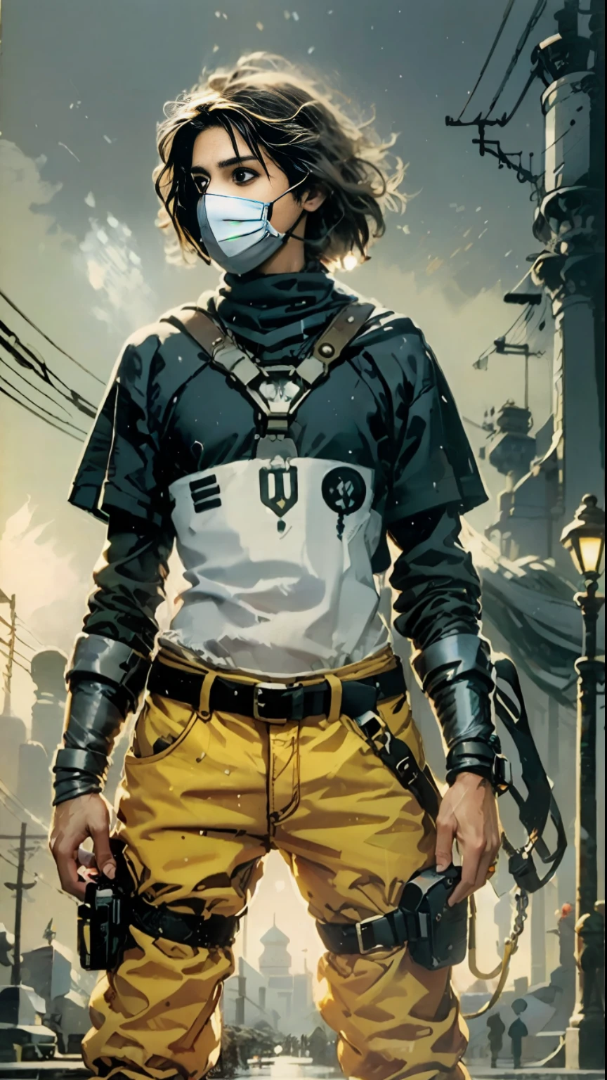 ((obra-prima)), (ultra detalhado), um Homem , andando, de perfil, lado, corpo inteiro, roupa prisioneiro, frio, camadas de roupas, roupas volumosas laranjas, detalhes em preto, roupas futuristas, inspirado em Adrienn Deáki Henczné, large pants, botas com pelos, frio, roupa laranja, capuz, respiratory masks, goggles, Hands tied, neck light ring, inverno, alta moda, inspirado em Olivia de Berardinis , artstation, arte conceitual, suave, Crisp Focus, dramatic lighting, arte altamente detalhada, filmic, pintura hiper realista