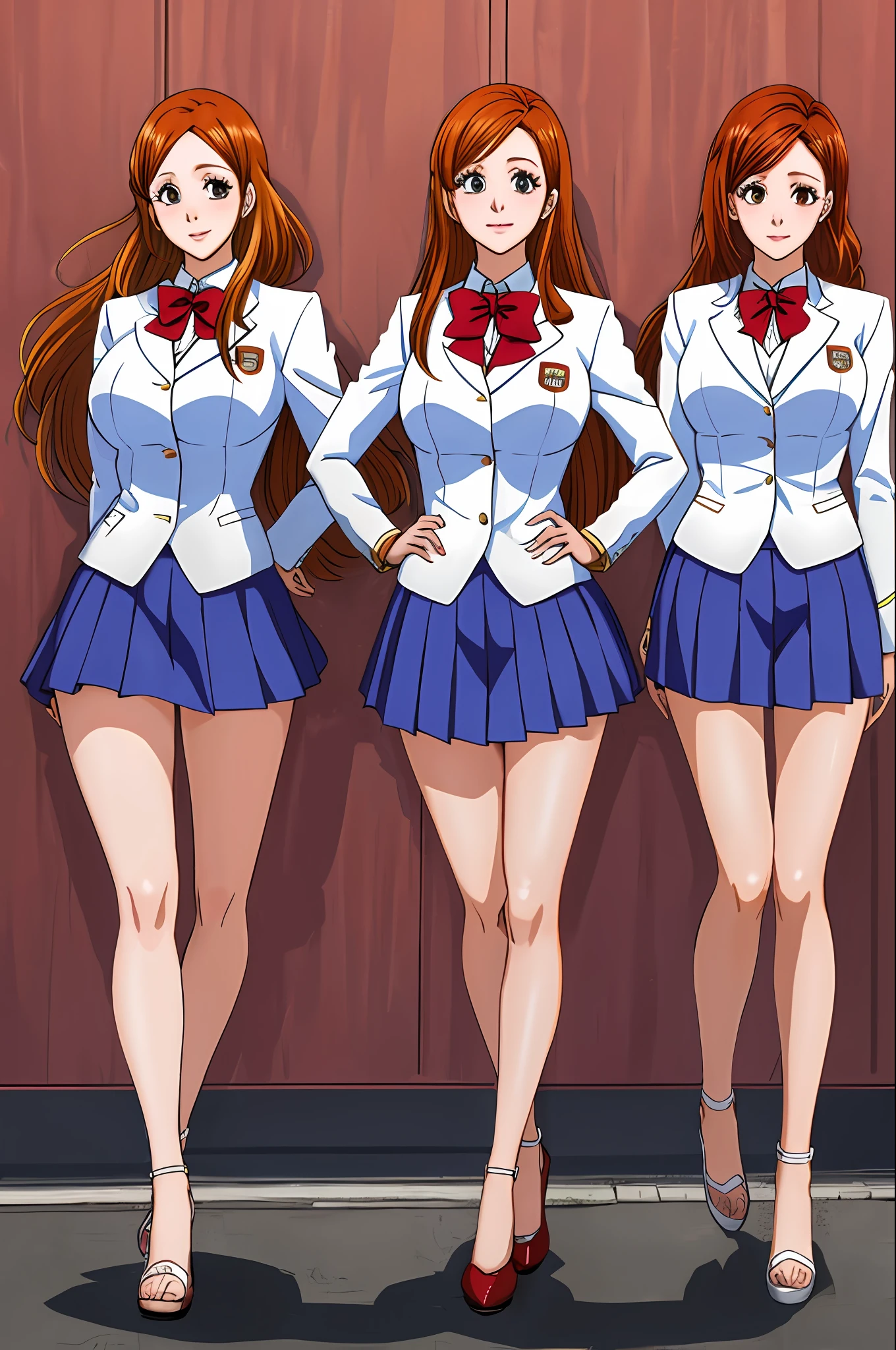 0r1h1m3, skirt, uniform, multiple 0r1him3s, orihime, clones, matching outfits, matching hairstyles, matching bodies