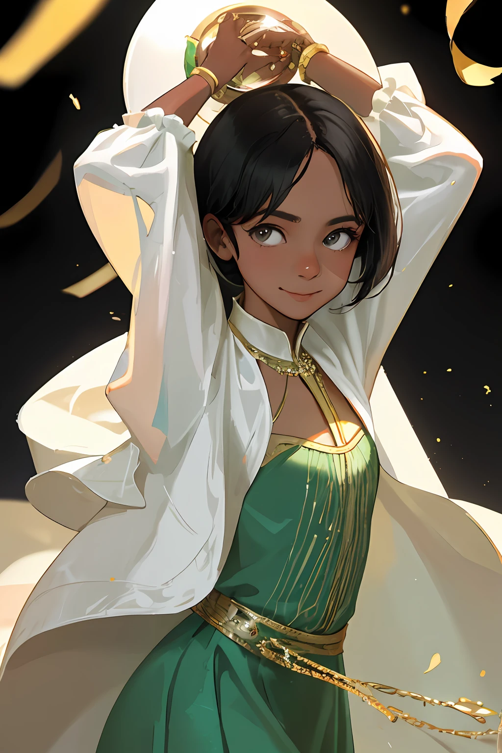 (傑作、maximum quality、Realstic)、Baby face、Small breasts、Short Black Hair、19-year-old girl、White Skin Skin、burlesque、
1女の子, backdrop, Indian Dresses, dance, Complex, Dark green dress, VR, Palace of India, India, Indian, Banquet, crowd, picking up skirt, Dark skin,
[smile]、
