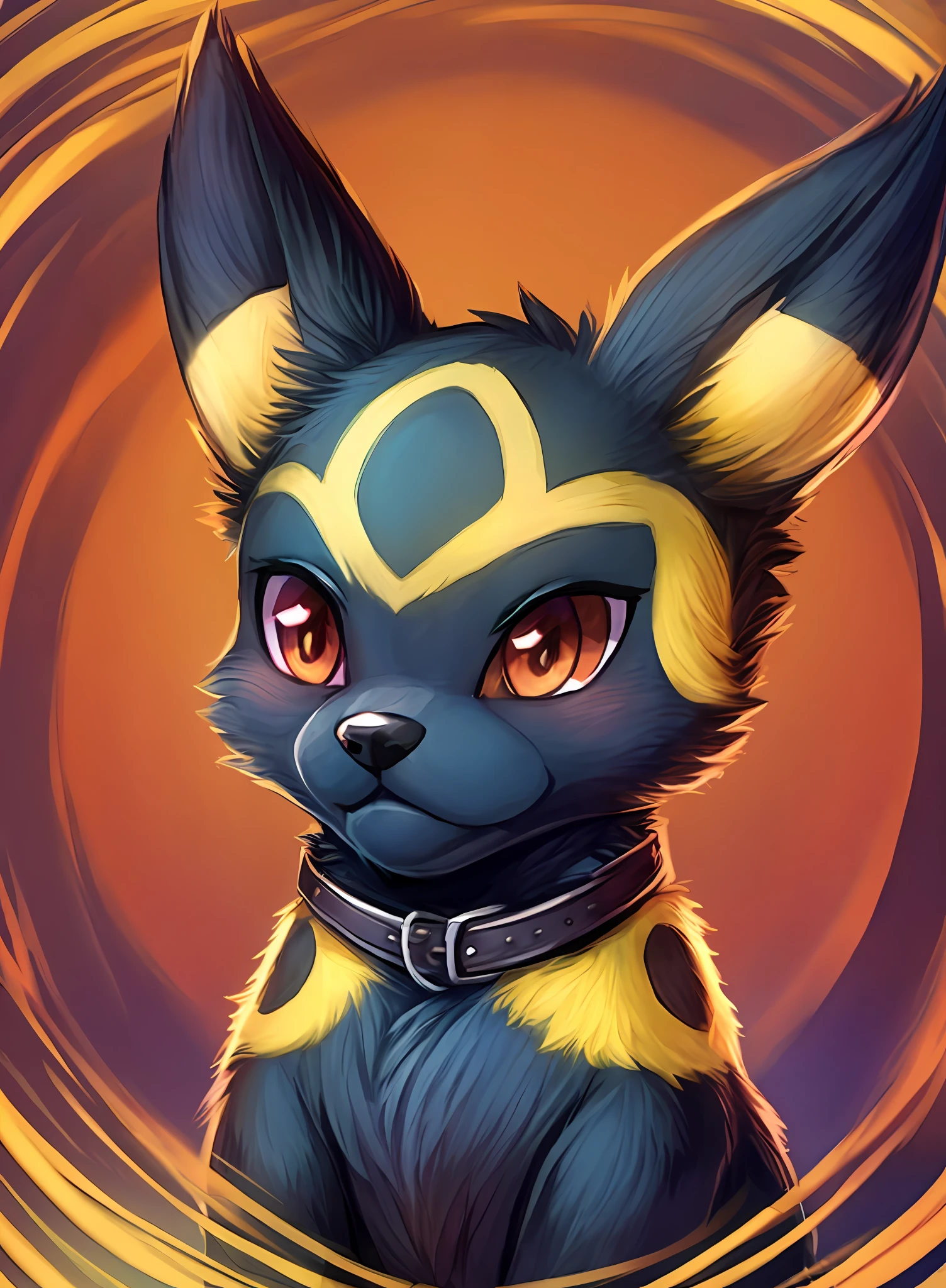 anime cat with yellow and black markings sitting in a circle, Retrato de Zeraora, Retrato de Lucario, arte fursona, fanart detalhado, vibrant fan art, Arte peluda!!!, commission on furaffinity, arte peluda muito bonita, Arte peluda, illustration pokemon, arte do antro, commission on furaffinity, Retrato de personagem peludo, fanart de alta qualidade