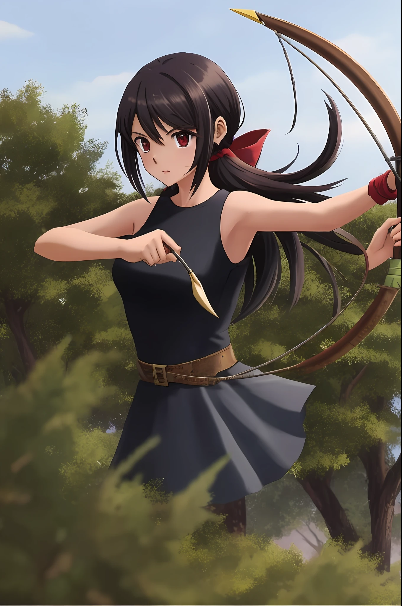 Menina anime com arco e flecha na floresta, Menina anime com um arco e flecha, feito com anime painter studio, pintado em anime painter studio, arte anime de alta qualidade, arte de anime realista, arte digital estilo anime, estilo de arte de anime, com arco e flecha, empunhando um arco, arte cg anime suave, female action anime girl