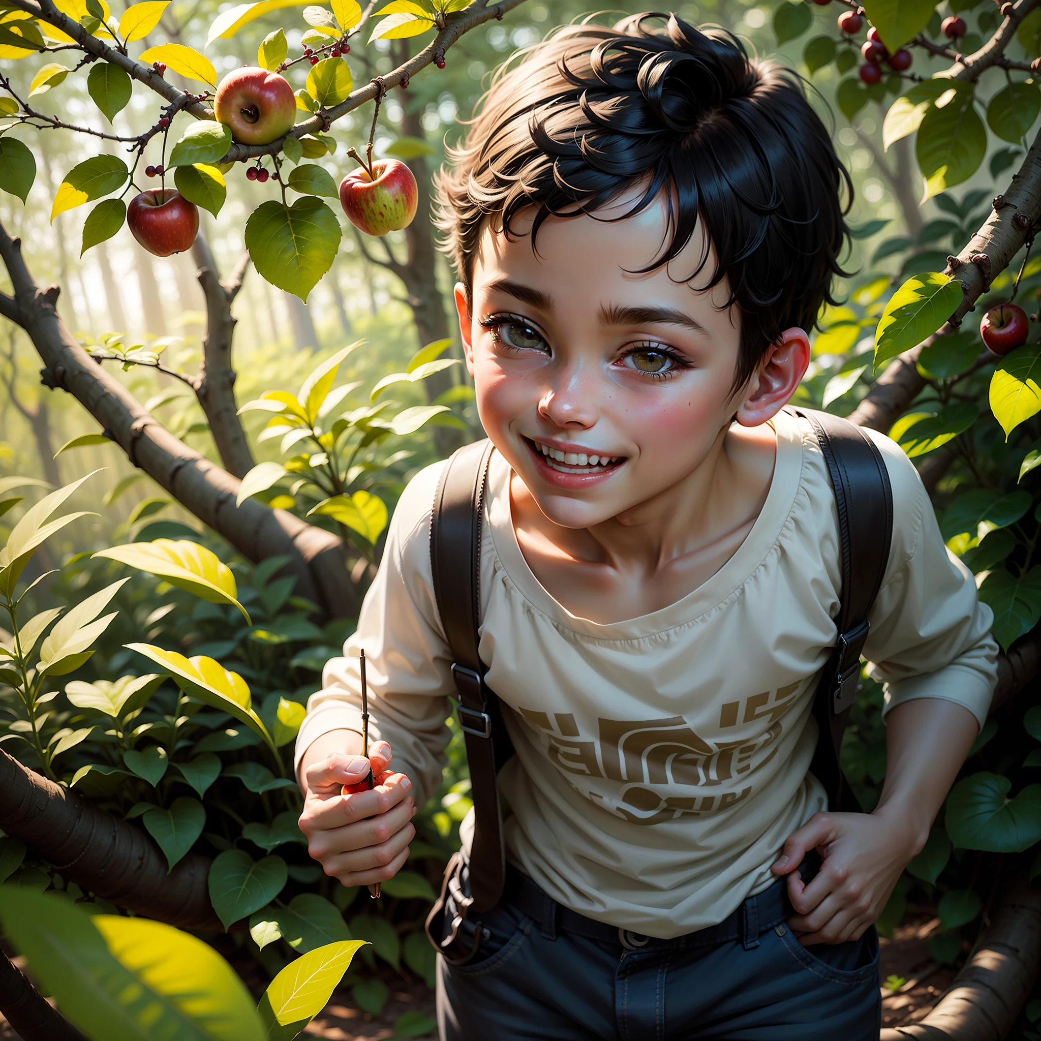 "{ 'text':'Brilliance on G' , 'code':'pt', 'additional':'Boy with happy expression, Looking at a large apple tree in a forest, foto ultra realista.'}"