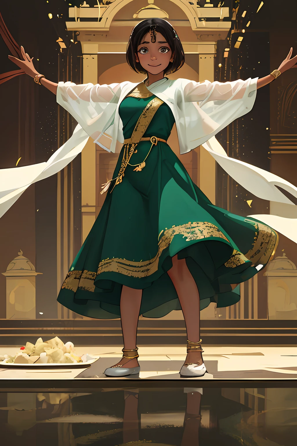 (傑作、maximum quality、Realstic)、Small breasts、Short black hair、19-year-old girl、Brown skin、
1女の子, backdrop, Indian Dresses, dance, Complex, Dark green dress, VR, Palace of India, India, Indian, Banquet, crowd, picking up skirt, Dark skin,
[smile]、