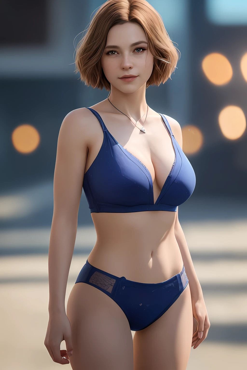 1girl, smile, (((small breast))), (((bokeh))),depth of field, cute face, looking at the viewer, masterpiece, modelshoot style, cleavage, full body portrait, sexy pose, ((8k, RAW photo, highest quality, masterpiece), High detail RAW color photo professional photo, (realistic, photo realism:1. 37), (highest quality), (best shadow), (best illustration), ultra high resolution, highly detailed CG unified 8K wallpapers, physics-based rendering, cinematic lighting),