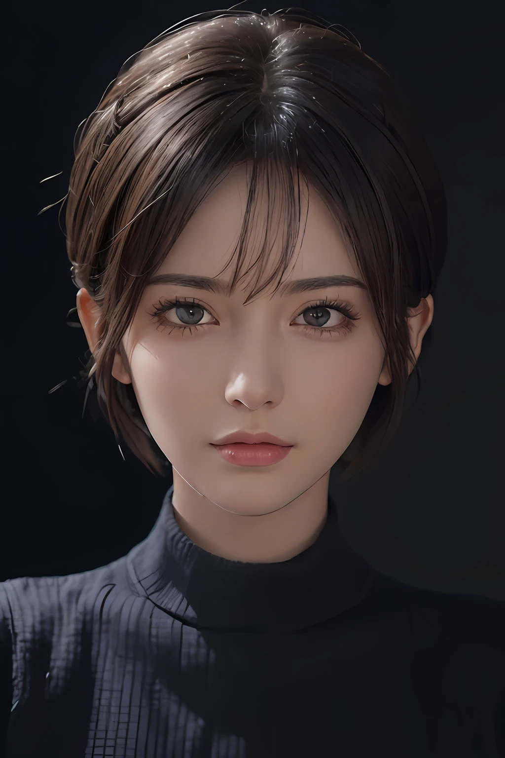 (masterpiece:1.3), (8k, photorealistic, RAW photo, best quality: 1.4), (1girl), beautiful face, (realistic face), (black hair, short hair:1.3), beautiful hairstyle, realistic eyes, beautiful detailed eyes, (realistic skin), beautiful skin, (sweater), absurdres, attractive, ultra high res, ultra realistic, highly detailed, golden ratio