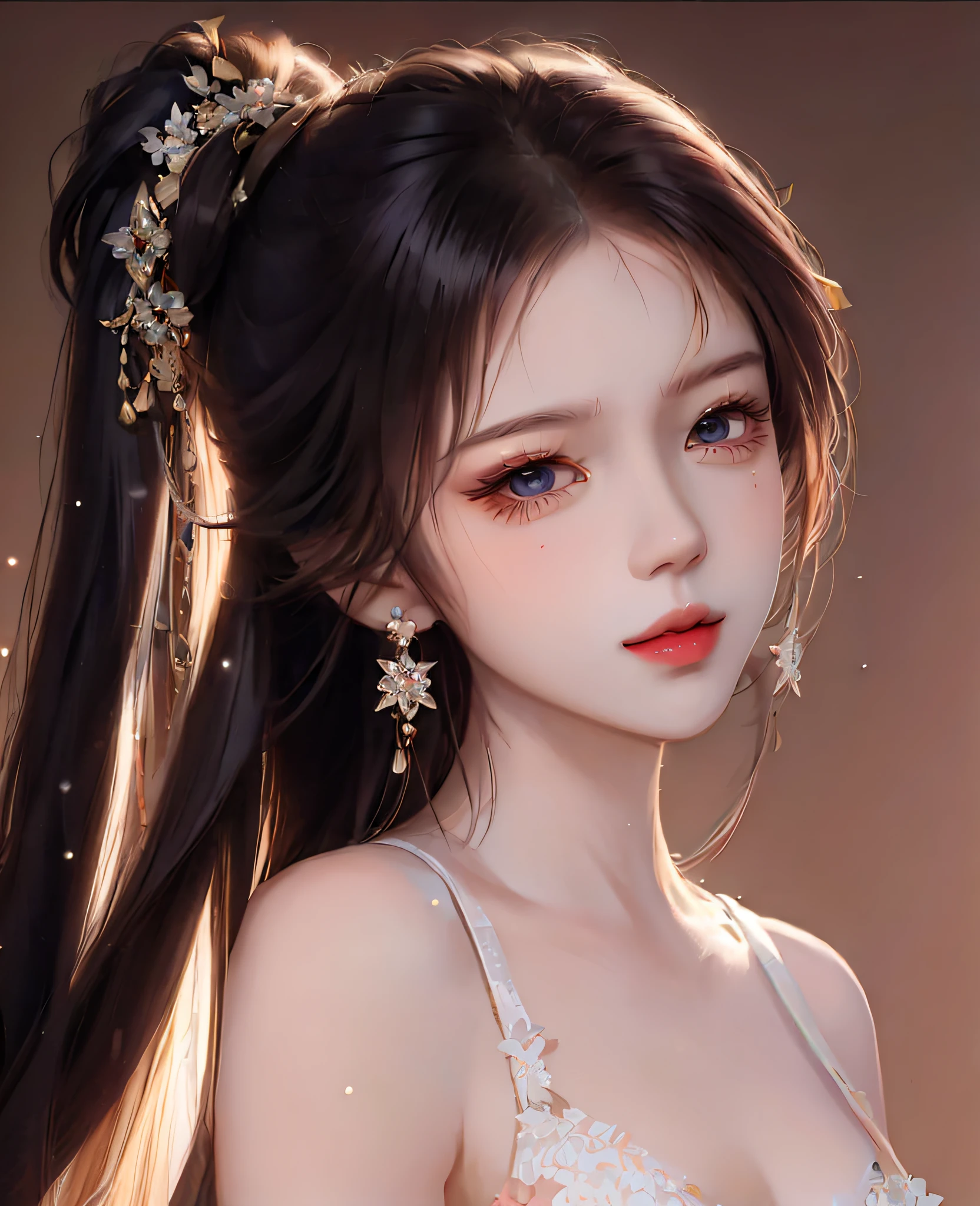 a close up of a woman with long hair wearing a white dress, guweiz, artwork in the style of guweiz, trending on cgstation, 8K high quality detailed art, guweiz masterpiece, Beautiful anime girl, Anime style. 8K, a beautiful anime portrait, Chinese girl, Stunning anime face portrait, Realistic. Cheng Yi