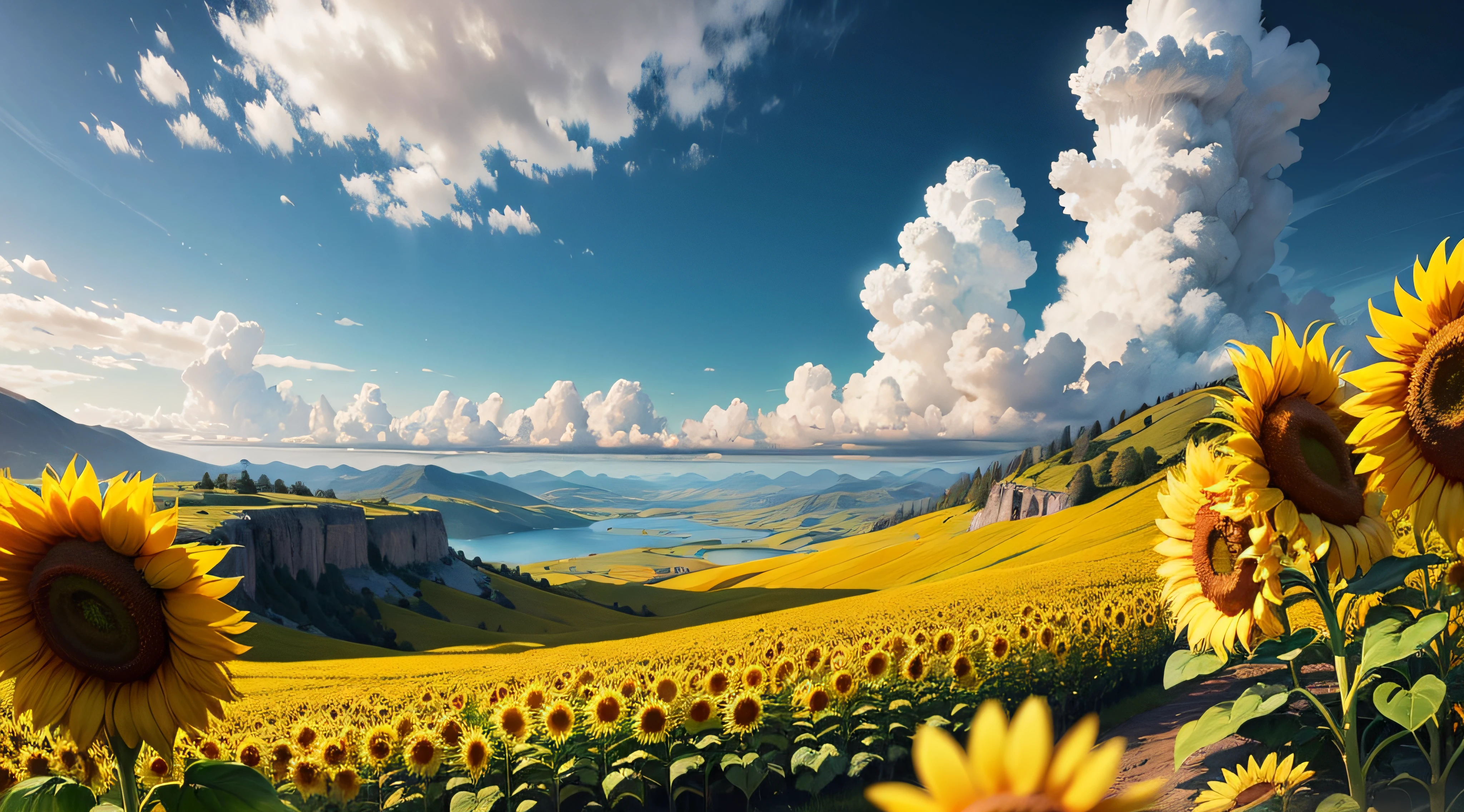 High resolution, realistic, superb view, sunflower, isekai