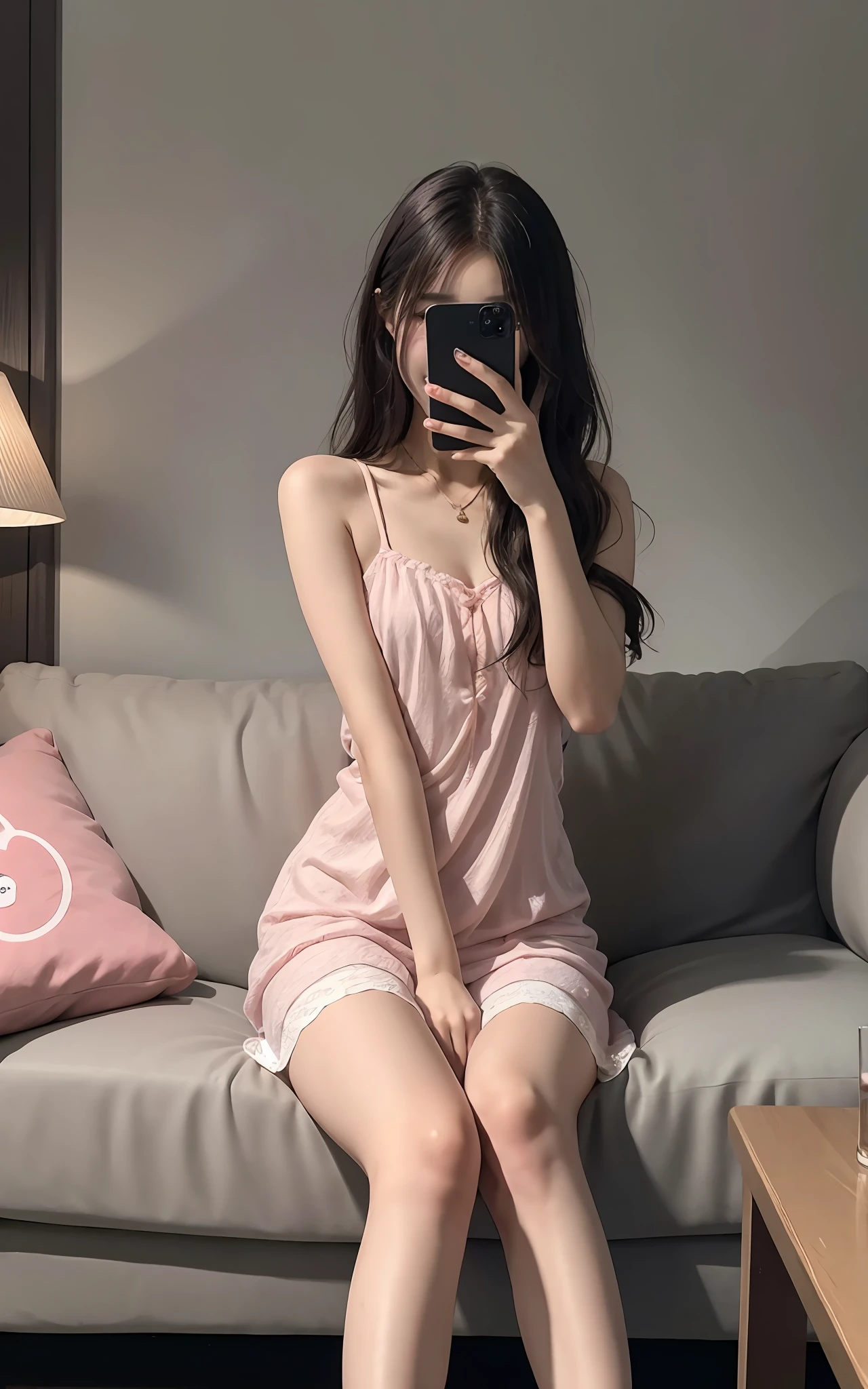 Midjourney's latest work is an amazing one、Extremely detailed CG Unity 8K wallpaper,Pink theme。This work of art is a masterpiece,Showcasing Midjourney's amazing talent and attention to detail。The scene is illuminated by a soft pink light,Infuses the whole composition with a gentle and romantic atmosphere。The resolution of the wallpaper is very high,Capture every fine brush stroke and texture with extreme clarity。Midjourney is captured sitting on a pink sofa,A selfie pose with his legs up,He was holding an Apple phone。The protagonists in the picture are two young women,Also sitting on the sofa with his legs cocked,Enjoy the sun at your leisure。She wore a pink chiffon dress,The hair fluttered softly,Smile and look ahead。The whole scene is filled with a relaxed and relaxing atmosphere,Showcasing feminine elegance and confidence。--ar 2:3 --v 5 --q 2