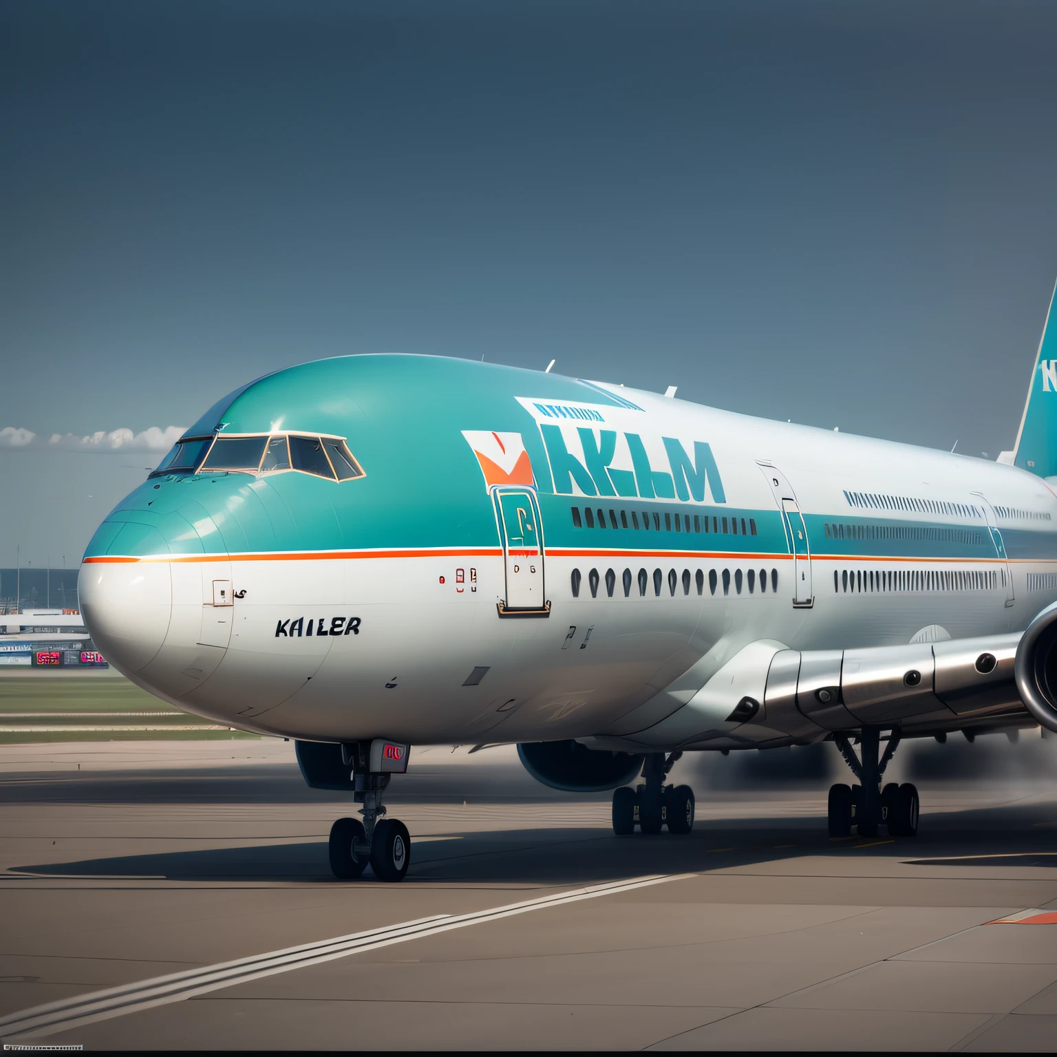 A 747 plane of the company KLM is stopped on the runway
