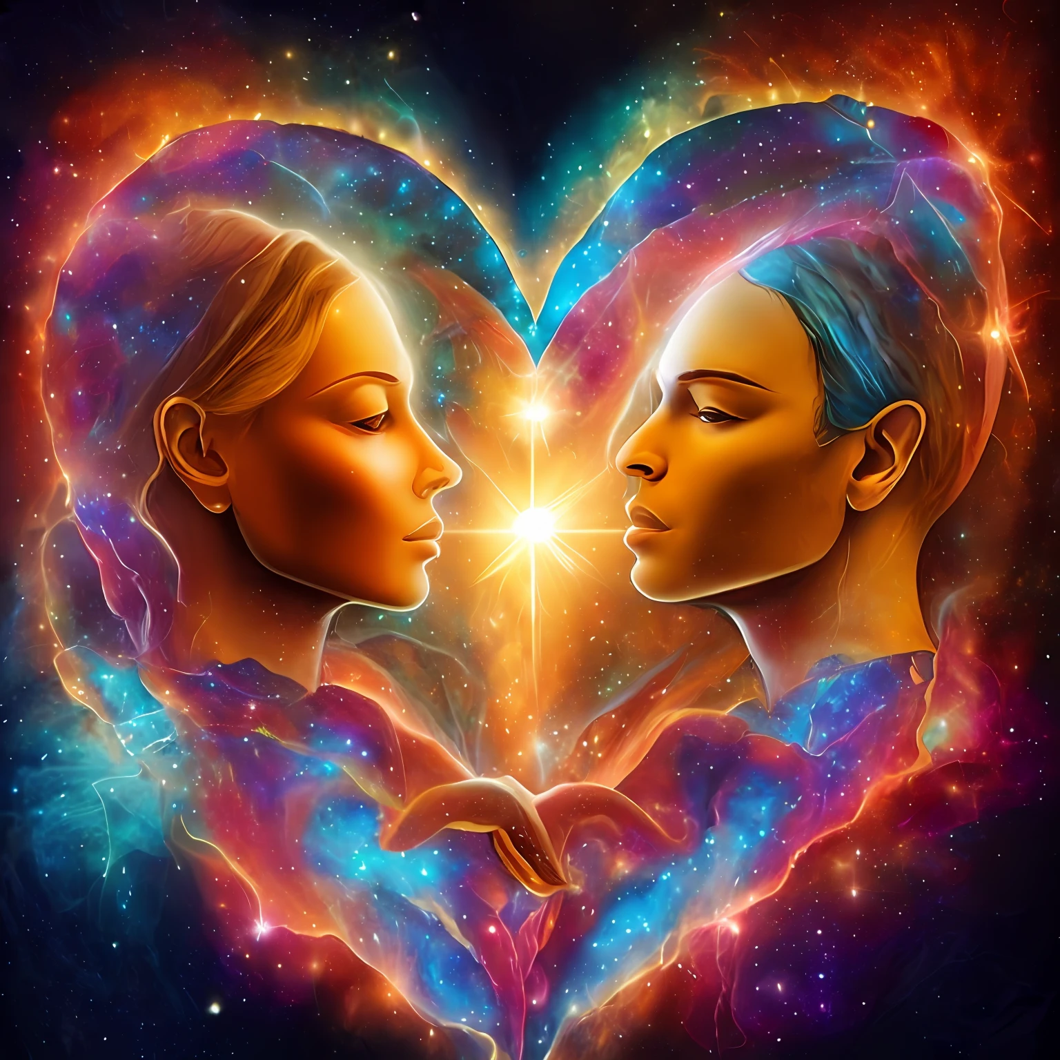 "Image of two people in a harmonious relationship, symbolizing connection with the divine through love." --auto