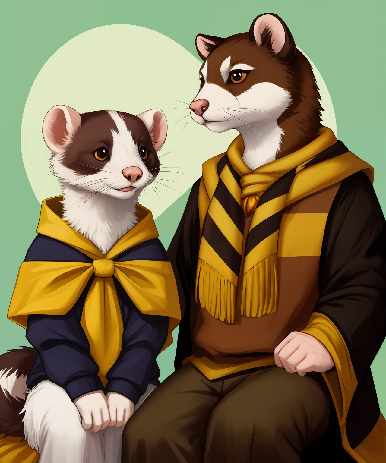 a ferret with hufflepuff robbes,