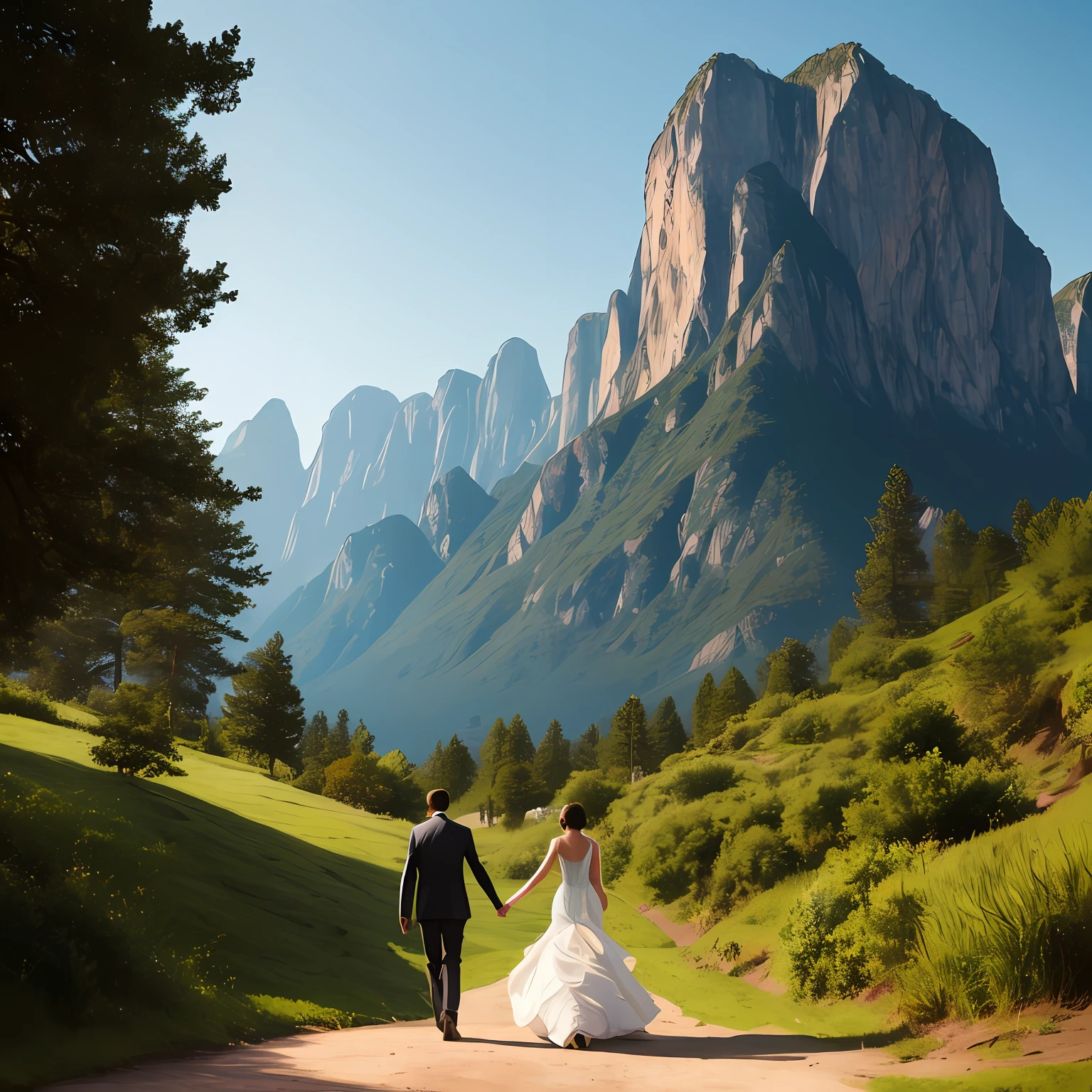 "Image of a couple walking together in an inspiring setting, symbolizing their shared spiritual journey." --auto