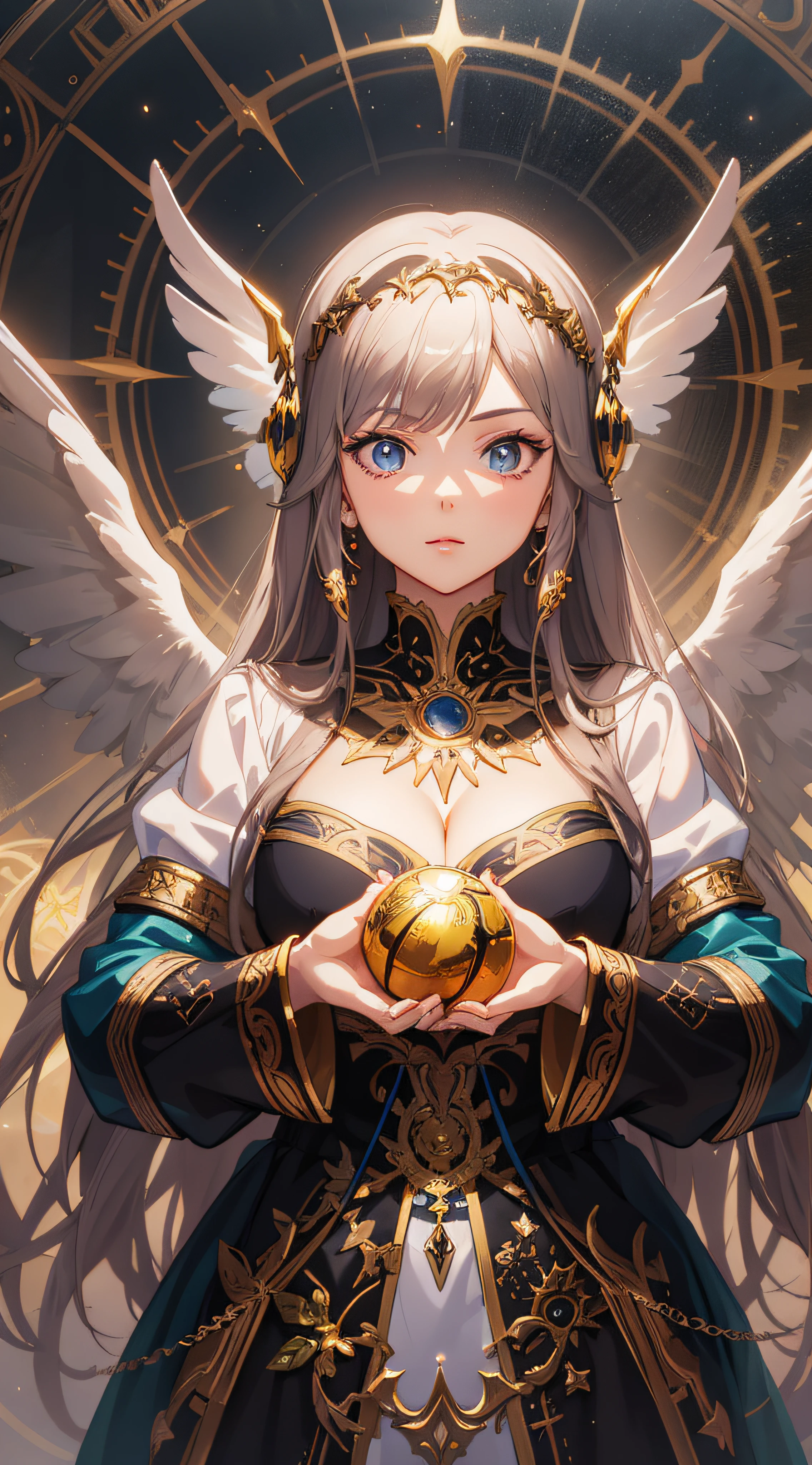 anime - style illustration of a woman with angel wings holding a golden ball in her hands ,she is wearing golden gloves, 2. 5 d cgi anime fantasy artwork, artgerm. anime illustration, anime fantasy illustration, artwork in the style of guweiz, fanart best artstation, artgerm julie bell beeple, extremely detailed artgerm, anime fantasy artwork