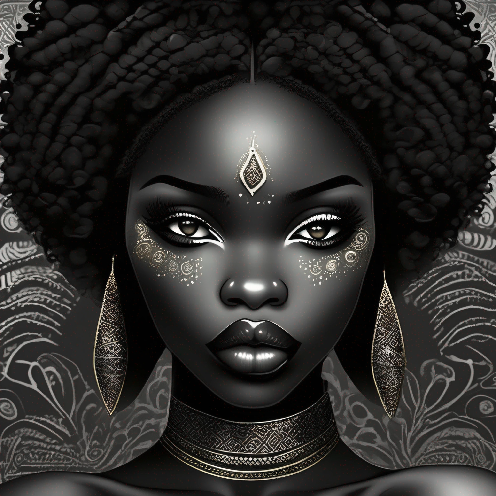 "Description: A beautiful black woman with dazzling clear eyes that reflect depth and mystery. Her lips are thick and fleshy, adding a touch of sensuality. She has delicate features that enhance her beauty. Her body is well defined, with a wide bust that brings elegance. Their hair is short and well-groomed, adorned with African ornaments that celebrate their culture. She is wearing a light-colored tight feminine suit, which highlights her figure. On his feet, he wears light high-heeled shoes. His posture is elegant and confident, conveying power and presence in an urban business environment. The image has a realistic high-definition photography style, with vivid colors and realistic reflections. Every detail is meticulously captured, resulting in an image rich in textures and nuances."
"type": "photograph",
"art_styles": "realistic",
"art_inspirations": "fashion photography, portraits",
"camera": "Hasselblad H6D-100c",
"shot": "medium plane",
"render_related_information": "Use carefully adjusted lighting to enhance the details and beauty of the woman. Clear eyes should be captured with depth and brightness, conveying their unique expressiveness. Pay special attention to the lips, highlighting their shape and volume. The texture of African hair and ornaments should be highlighted. The image should convey the elegance and empowerment of women in a business environment. Use vibrant colors to bring the scene to life and realistic reflections to create a sense of authenticity. The high definition of the image allows you to capture every detail accurately, resulting in an impressive and realistic representation."
