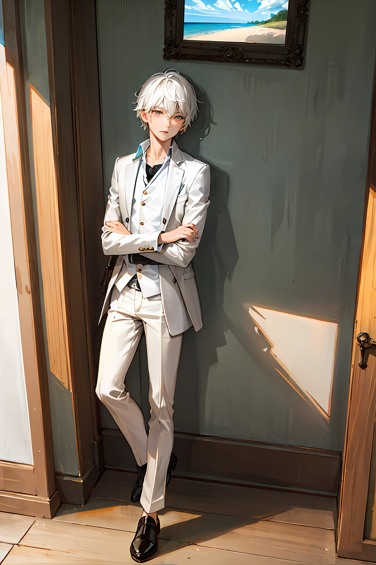 white hair,schoolboy,Business suit,50 years old