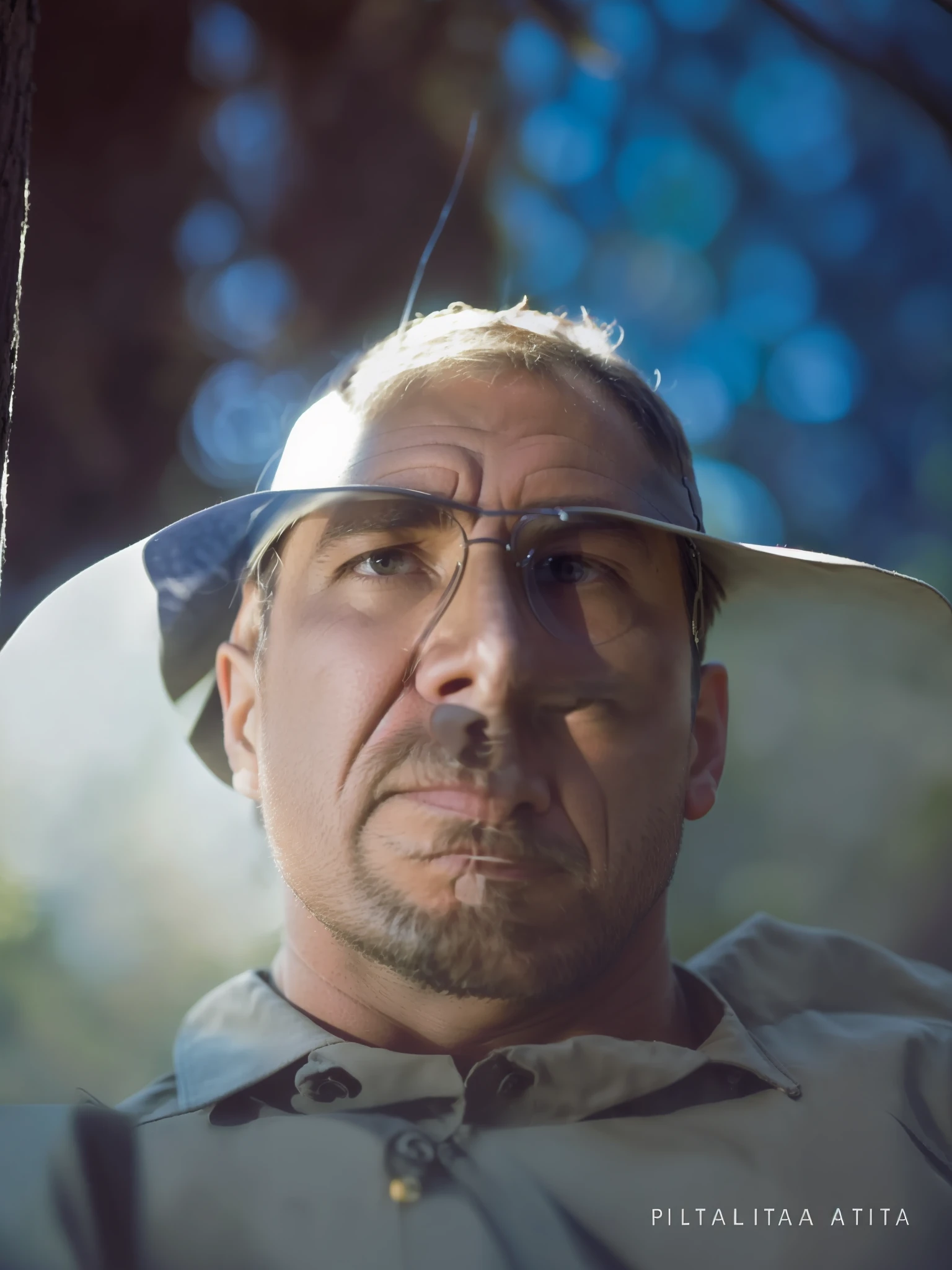 a highly detailed full portrait Photo of a man with a scruffy beard like Indiana Jones wearing a hat, (Cara detallada), (ojos detallados perfectos: 1.1), (piel altamente detallada: 1.1), Perfect athletic body, estilo Modelshoot, professional photograph, dramatic lighting, FOTORREALISTA, kinematics, Realista, puesta de sol, de pie en un fondo de jungla forestal, RAW,, Focus sharp, 8k, high res, DSLR, alta calidad, Fujifilm XT3, obra maestra galardonada