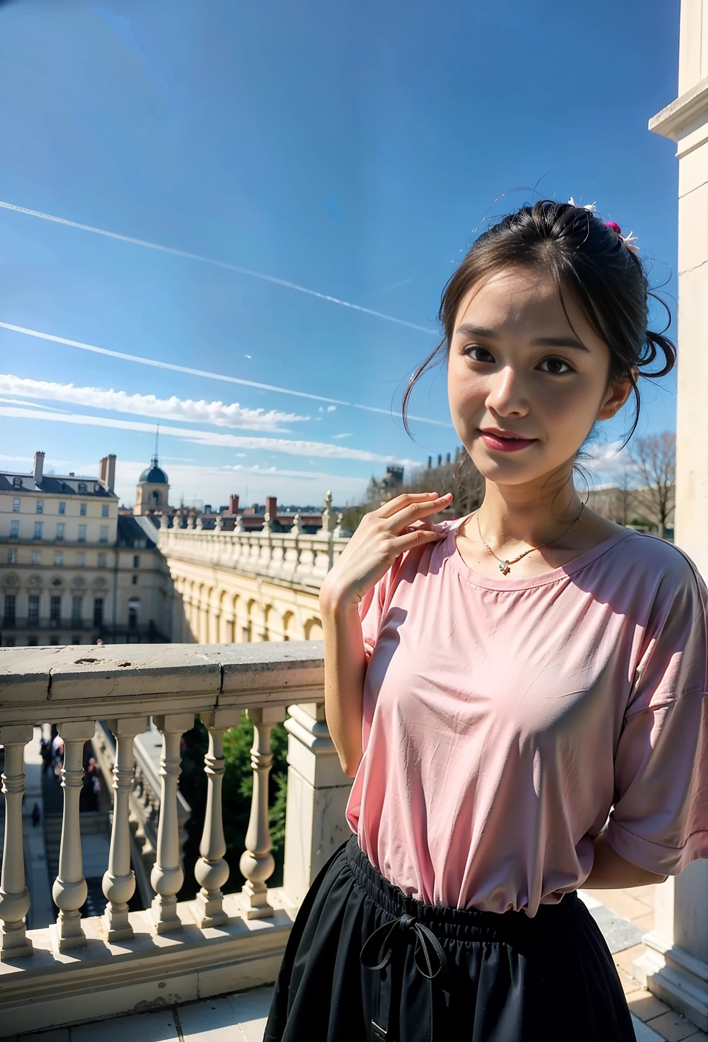 Masterpiece, Best quality, ultra high-resolution, OlgaAbramovich (Face focus:1.2), (Photorealistic:1.4) , tgirls , tiny waist, Blushing, pink cheeks, station, (photo from above), (Beautiful face, Makeup:1.4), Chateau de Versailles, Pisa Baptistery Of St. John background, Flowers, ModelShoot style, neutral expression