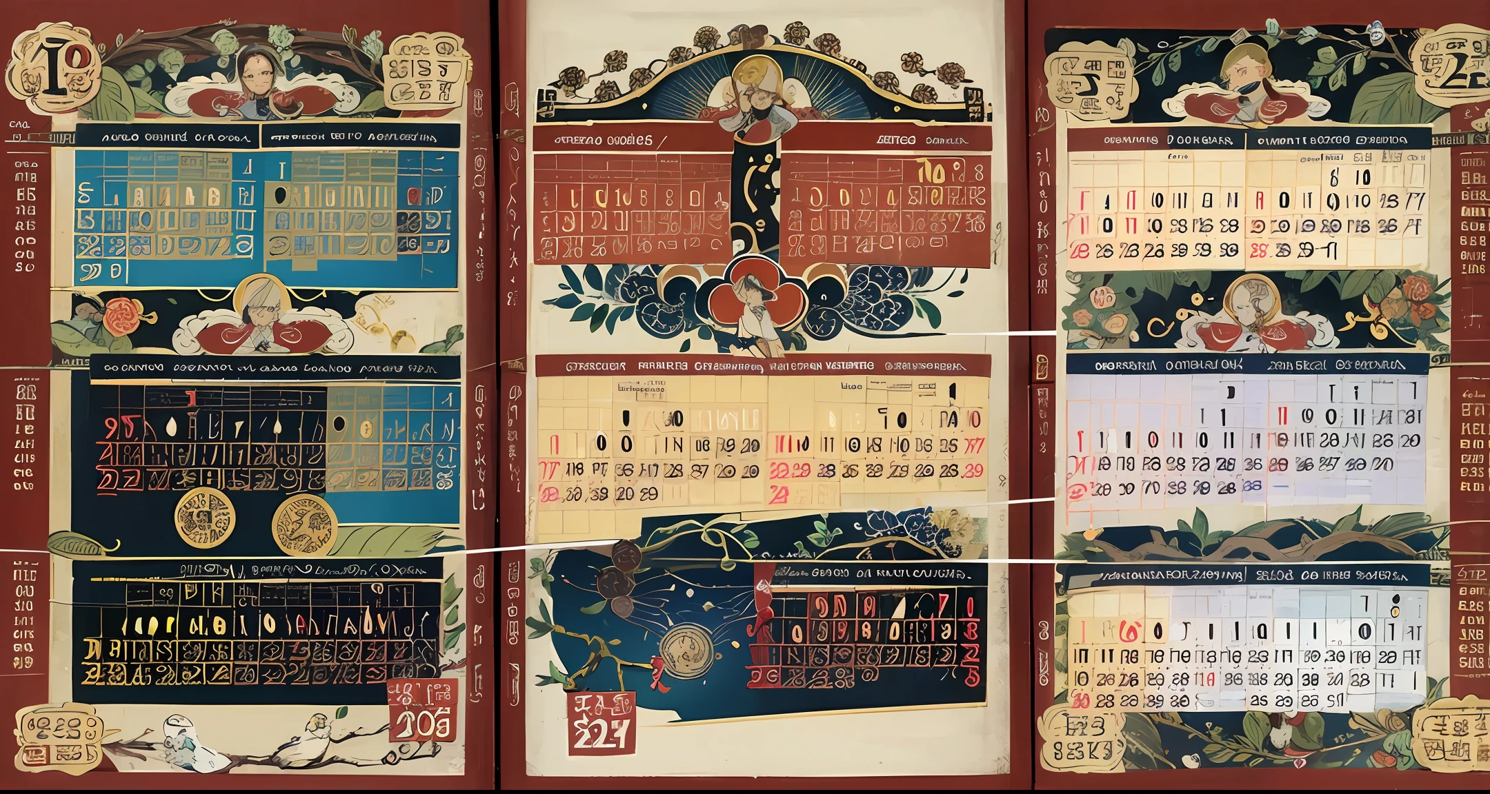 Calendar illustration of the Yellow Emperor's chronology，Including the era of the Yellow Emperor，Common Era，The correspondence between the lunar calendar and the heavenly stem and earth branches，and the historical background of the first year of the Western Zhou Republic，The faces of the characters are normal，Like a picture of a real human face --auto --s2