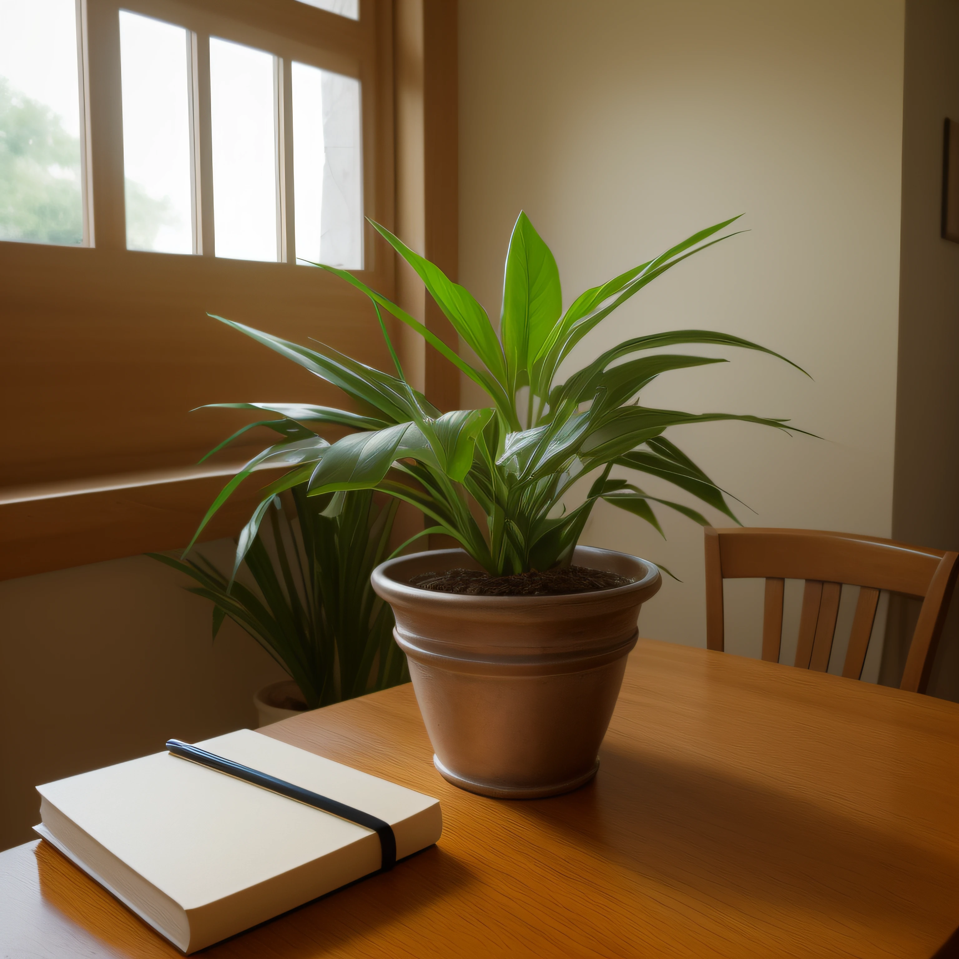 Masterpiece, best quality, high resolution), blank desktop, simple background, still life, rule of thirds, plant to right --auto