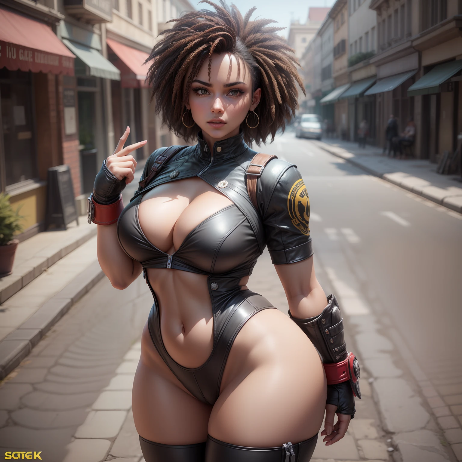 Duas mulheres negras americanas com curvas fabulosas, com seios naturalmente formados e seguros, para um busto mais voluptuoso e atraente, coxas grossas, lutando entre si como lutadoras de street fighter 2, 3d render em 8k, melhor qualidade, obra-prima, nikon, luz e sombras realista, 8k, ray tracing, NVIDIA, unreal engine 5