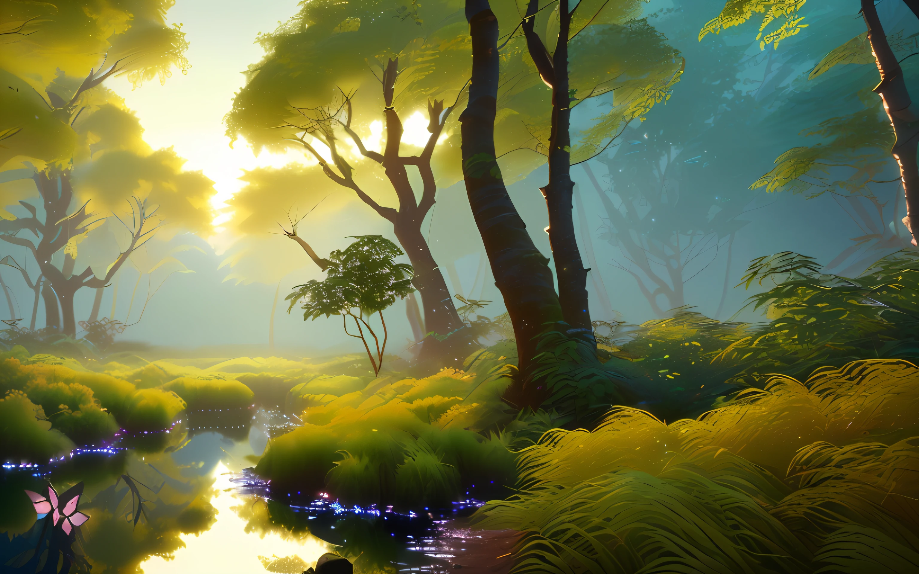 A masterpiece, the best quality, stunning reflections, the best reflections ever. (very detailed CG unity 8k wallpapers), (best quality), (best illustrations), (best shadows), forest theme with natural elements. Tall trees, quiet streams, small glowing mushrooms surrounded by delicate leaves and branches, with fireflies and glowing particle effects,, (natural elements), (jungle theme), (leaves), (twigs), (fireflies), butterflies, (delicate leaves), (glow), (particle effects). , Isometric 3D, Octane Rendering, Ray Traced, Super Detailed