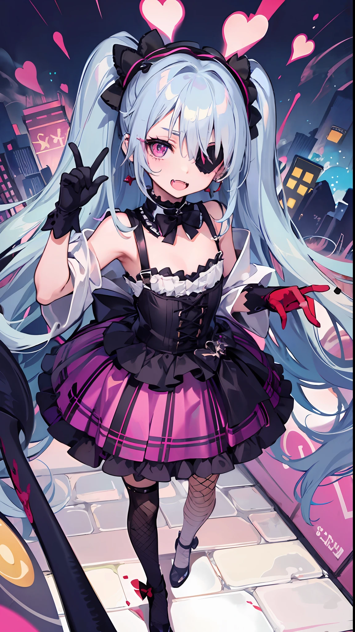 1girls,vampire,fang,Plaid dress,Bow,lolita fashion,Lolita style,Lori,Cutes, Angelic beauty, Lori, Lolita Girl, Purple lattice, y 2 k ,Y2K,Emo style,non-mainstream,Red checkered,Mines are girls,Harajuku style,Exaggerated dressing,Intricate ornaments,Rock style,Gothic style,rivet,ear ring,two tone hair,Pink and blue hair,Purple plaid skirt,Half-cut gloves,Leg rings,Suspenders,Metal jewelry,Bones,Love,Blood,Maniacal laughter,Sick,fishnet stockings,Unilateral eye patch,flat-chested,,kid girl,Si