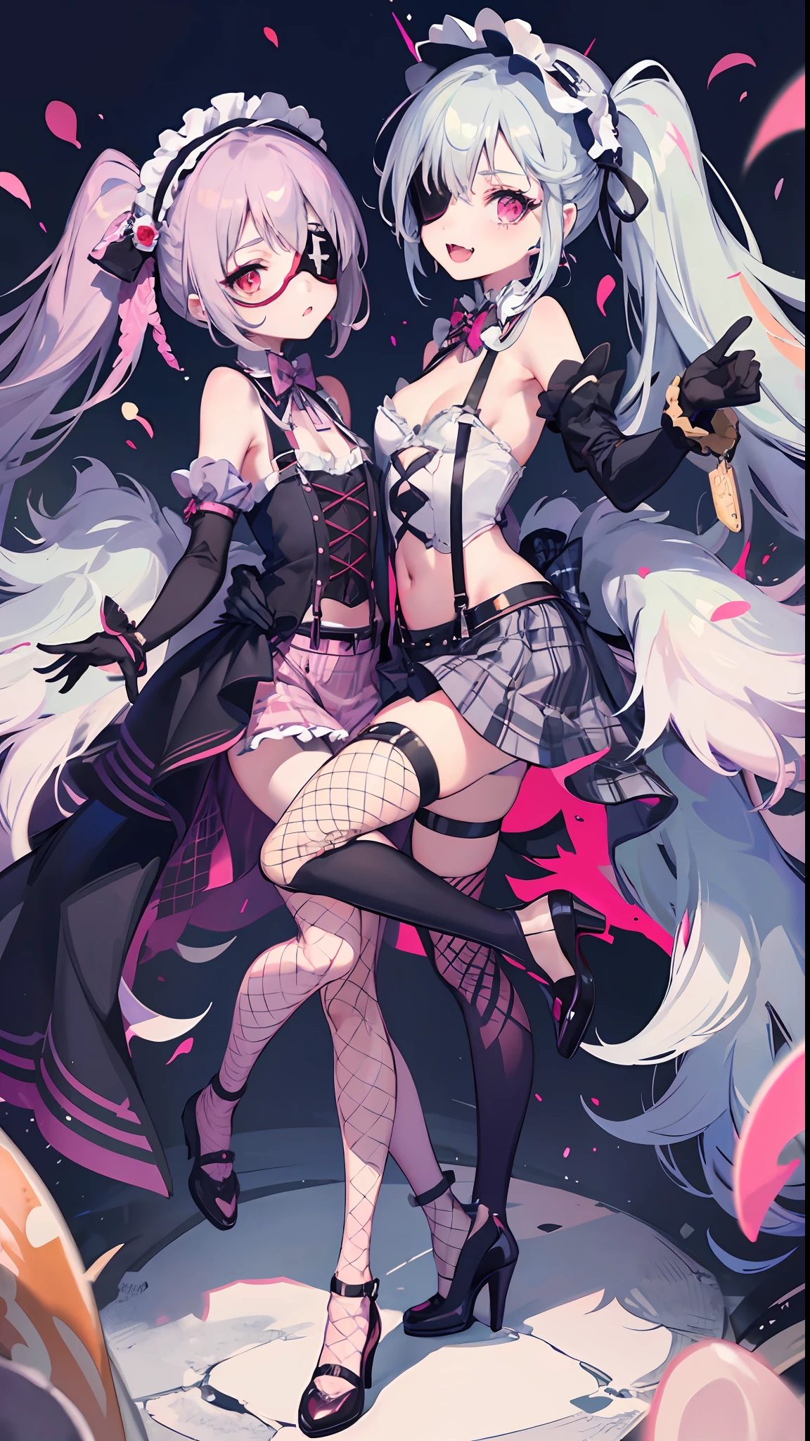 1girls,vampire,fang,Plaid dress,Bow,ta fashion,Lolityle,Lori,Cutes, Angelic beauty, Lori, Lolita G Purple lattice, y 2 k ,Y2K,Emo style,non-mainstream,Red checkered,Mines are girls,Harajuku style,Exaggerated dressing,Intricate ornaments,Rock style,Gothic style,rivet,ear ring,two tone hair,Pink and blue hair,Purple plaid skirt,Half-cut gloves,Leg rings,Suspenders,Metal jewelry,Bones,Love,Blood,Maniacal laughter,Sick,fishnet stockings,Unilateral eye patch,flat-chested,small child,kid girl,Single