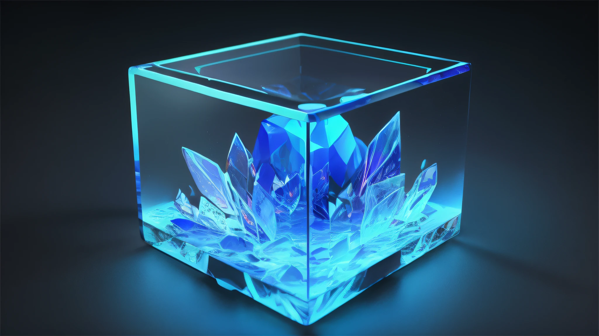 Highest image quality, technology ring, translucent glass material, sense of technology, blue, multiple squares connected to each other, luminescence, B-side icon, sense of design