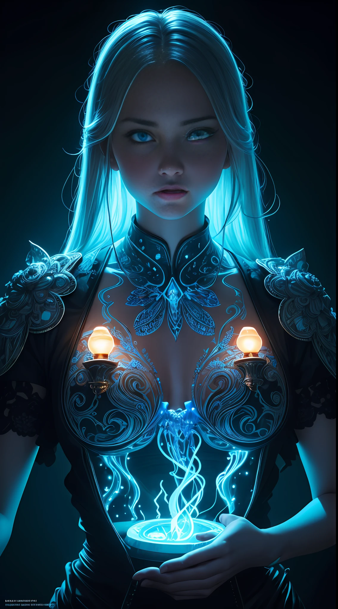 1girl，Hypercupolae，Light Painting，Bioluminescence, Electrochemiluminescence, insanely detailed and intricate, hypermaximalist, elegant, ornate, hyper realistic, super detailed