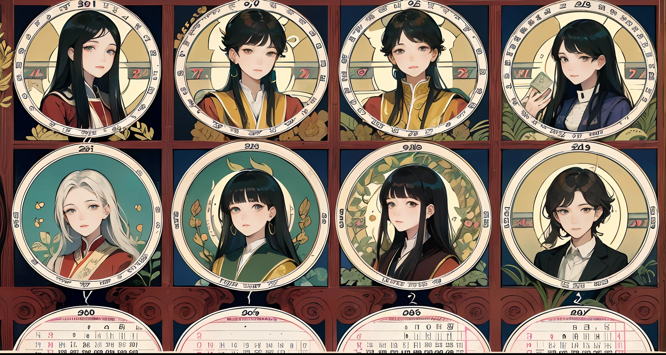 Calendar illustration of the Yellow Emperor's chronology,Including the era of the Yellow Emperor,Common Era,The correspondence between the lunar calendar and the heavenly stem and earth branches,and the historical background of the first year of the Western Zhou Republic,The faces of the characters are normal,Like a picture of a real human face --auto --s2