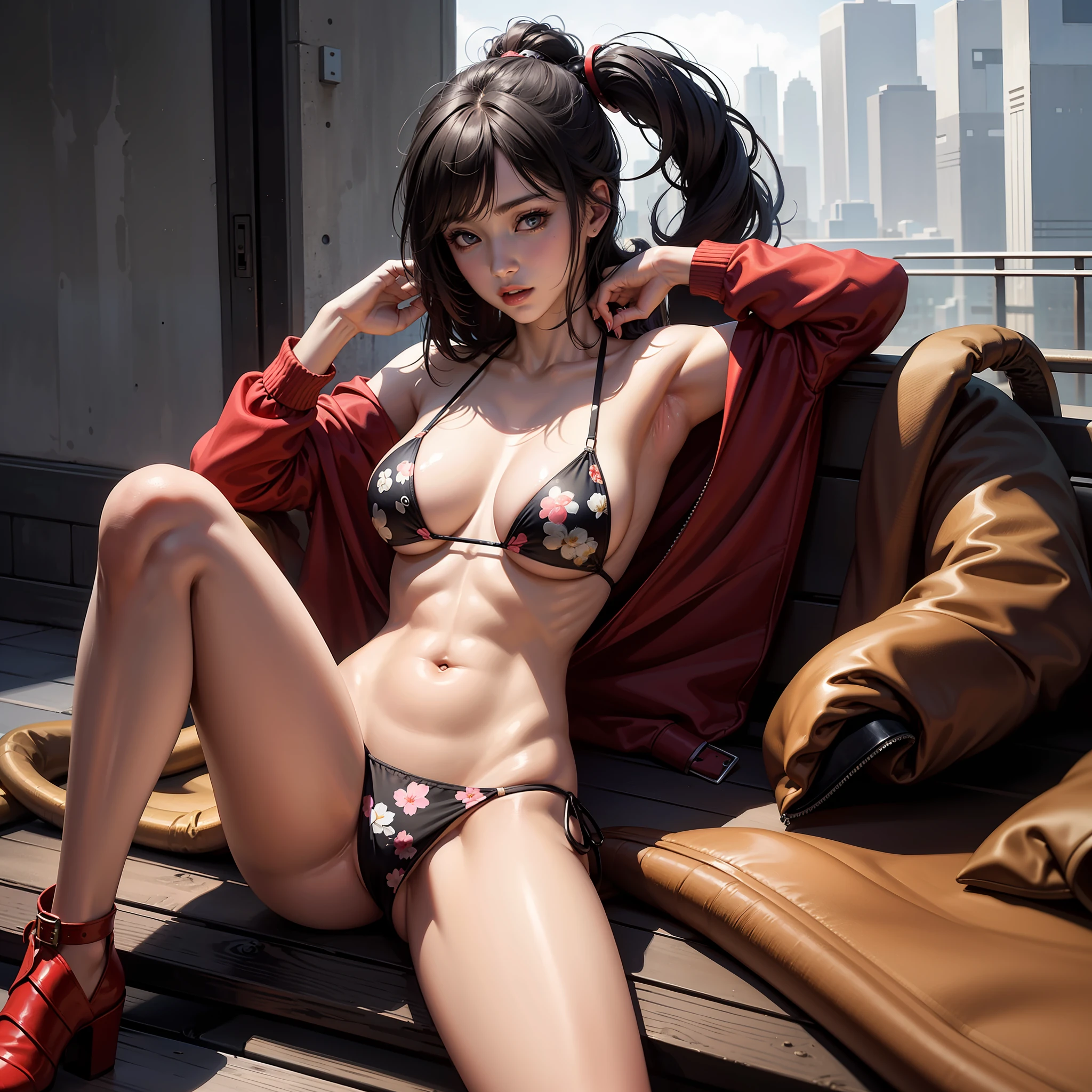 there is a woman in a bikini posing on a deck, a hyperrealistic painting by Raymond Han, cgsociety contest winner, shin hanga, photo of slim girl model, perfect body, photorealistic perfect body, great body, anime girl in real life, 2 4 year old female model, sultry body with sexy belly, fit girl, highly realistic photo, attractive body --auto