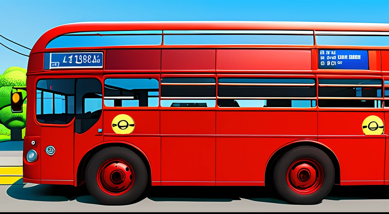 side view only of a a red bus , mario brothers --auto