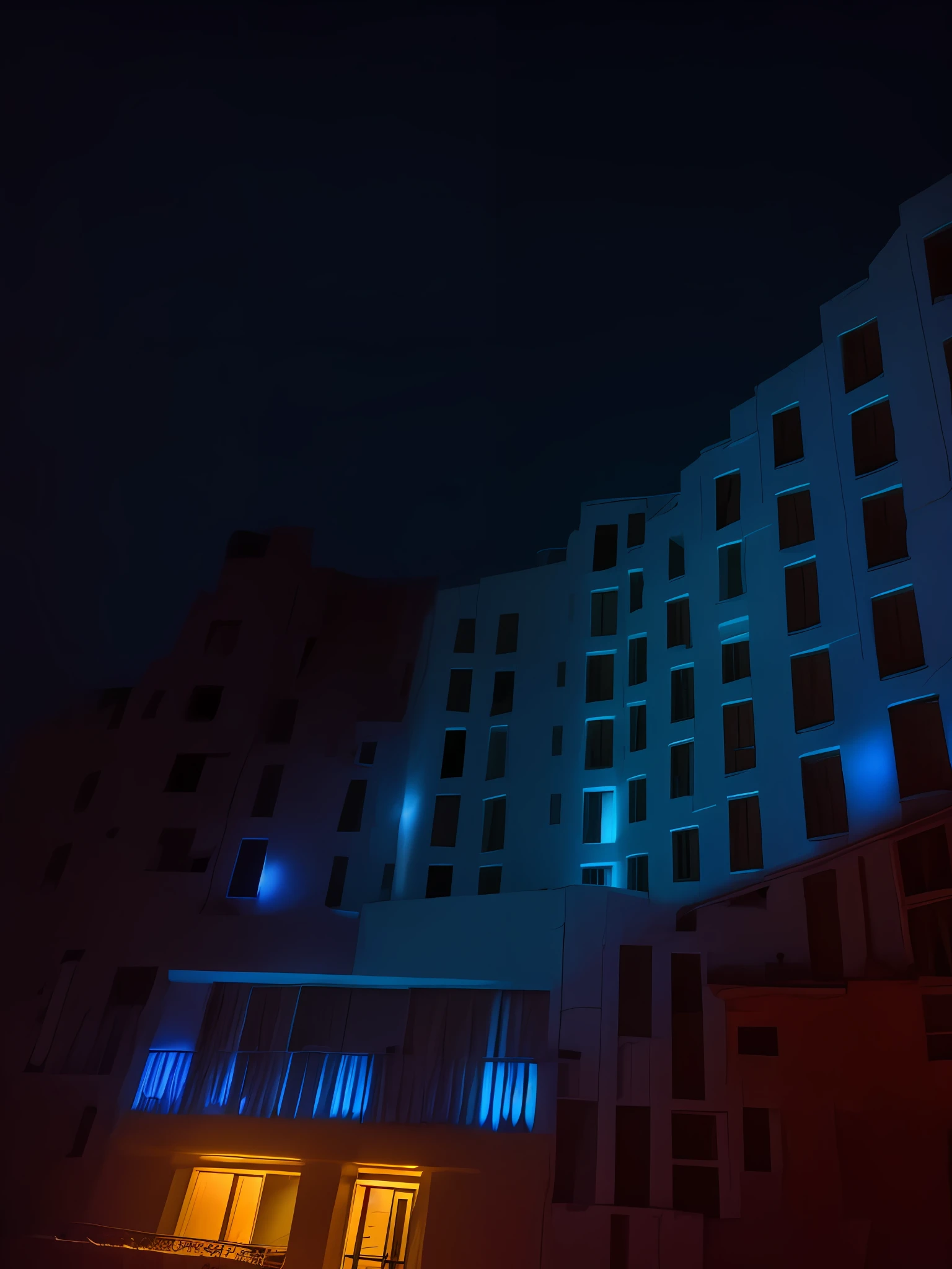 nighttime view of a building with a blue light on it, with glowing lights at night, at night time, led lights around the place, taken with sony alpha 9, at night with lights, night view, taken with the best dlsr camera, taken with a canon dslr camera, arhitectural shot, during night, building facing, it is night time