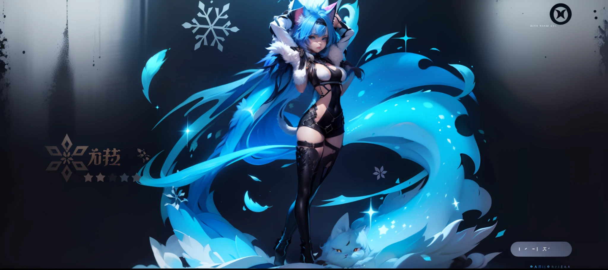 (Dark environment:0.3),Masterpiece,High quality,abstract res,digtial painting\(piece of art\), By Dagasi, Yupa,Kiyosan,(anthro,Fluffy fur,Character focus:1.1),anthro male cat,Long hair,portrait , Bright eyes, Panoramic View, Character focus.(Detailed background:0.7), solo, shaggy, Furry female, female focus, anthr,(Full body fur, Fluffy tail, Blue fur, Blue eyes, Blue hair:1.2),