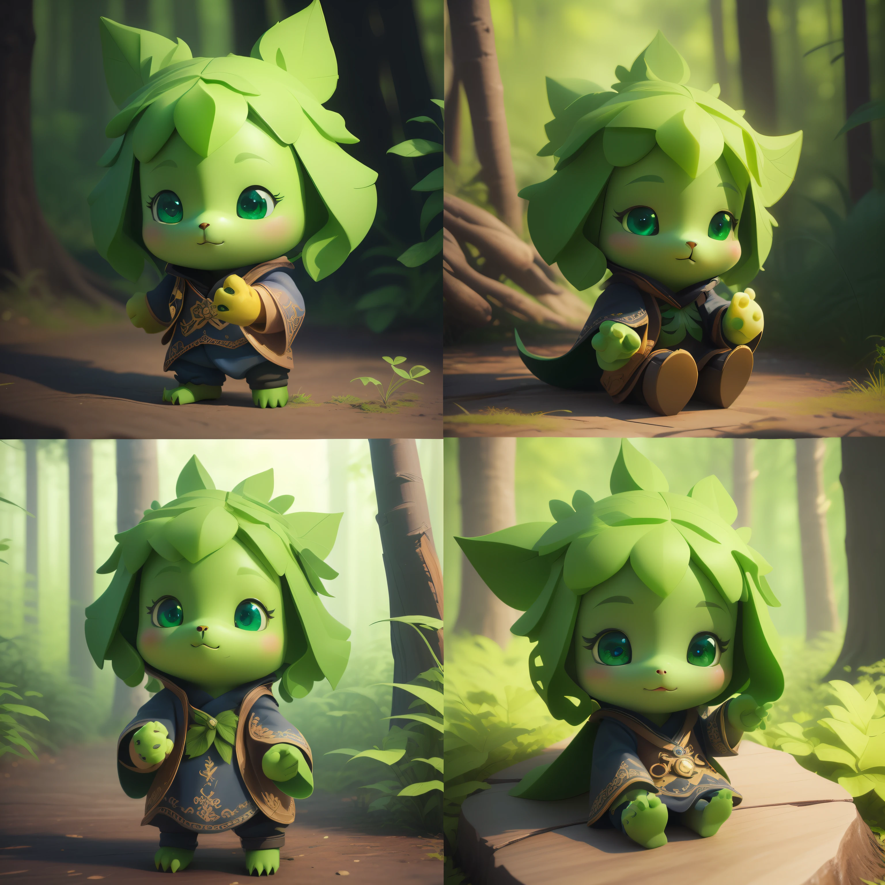 Picture of people with green plants from multiple angles, 3 d render stylized, cute 3 d render, cute detailed digital art, adorable digital painting, adorable digital art, trending on polycount, rolands zilvinskis 3d render art, cute forest creature,Body proportions are cute,Clear hands and feet,
