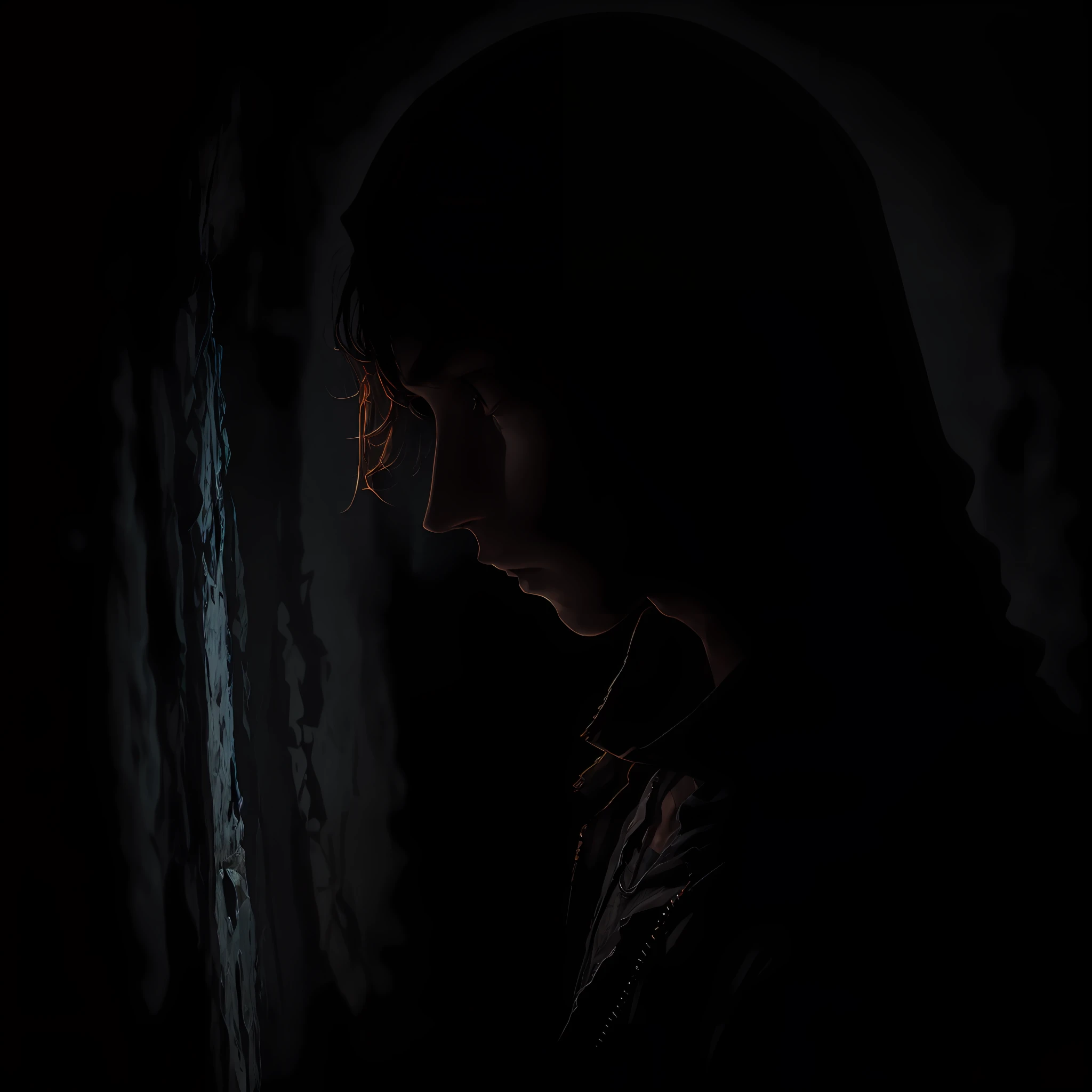 "Descending into the dark depths of the soul, This young man's profile picture evokes a mysterious and enigmatic aura. Seus olhos, wrapped in a veil of melancholy, they seem to tell unspoken stories. Entre sombras e luzes densas, essa imagem transmite uma quietude turbulenta, uma batalha interna silenciosa. Inviting you to unravel the secrets behind this dark façade, This photo reveals a boy in search of redemption, a restless soul exploring the depths of its own darkness." --auto