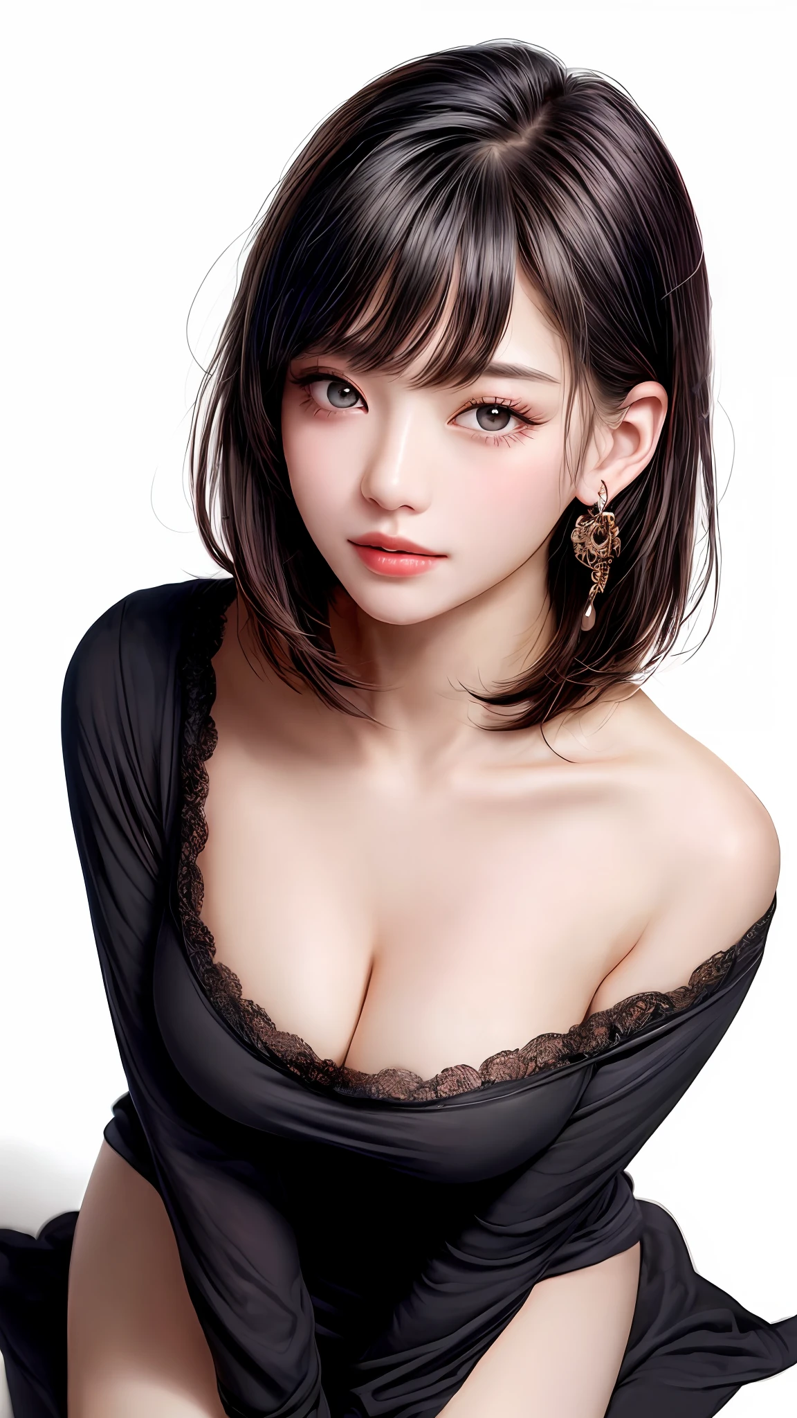 Pee(incontinence:1.47)、Fashion trendy beautiful and charming woman、Gentle and attractive Chinese beautiful woman、Korean(KPOP Idol)、Delicate and sexy collarbone、charming oval face、Double eyelidd、smart[peach]blossom eyes、Pink lips、small nose、bare shoulder、Focus on the face、[[close up of face shot]、ultra-highdetail、super-detail、White off-shoulder lace shirt、((White lace panties)、Fresh and impressive、 natural(up large:1.25)、(kneeling on the ground)、(legs wide open)、(spread leg)、(From a low angle)、(Upright 1.5)、(shinny skin:1.4)、(Low angle))、Perfect figure、areolas、chest cleavage、armpit crease、(Urine on the floor))、(NSFW:1.05)、(((Showpiece、maximum quality、High Accuracy))、1 girl、(giant boobs、pfotorealistic:1.4)、(((Slightly above the camera、Look up at the camera、looking up away、Look up at the camera、 Staring at the camera)))、独奏、、White background、Snow White background、Keep your mouth shut、happy smiling、pretty black hair、ple short hair、big eye、pronounced double eyelids、eyelash、Ears out、long neck、long neck、Absolute Area、((close up of face shot、short hair with bangs))、19-year-old、Attractive proportions、shinny skin、Clean collarbone、Golden Ratio Face、flawless face、Teardrop mole、 mole on breast、Bangs、Clean bangs、Beautiful bangs、lipgloss、thin lips、White Skin Skin、I took off my clothes、big chest、Small face、Staring at the camera slightly upwards、((Smiling at the camera、Happy smile、Immaculate white background with nothing really、Immaculate white background with nothing really、Really pure white blank background、Very big big big、big chest))、(((uniformed、shirts、Staring at the camera、stare at viewer)))、(((F Cup Breasts、short clean hair)))