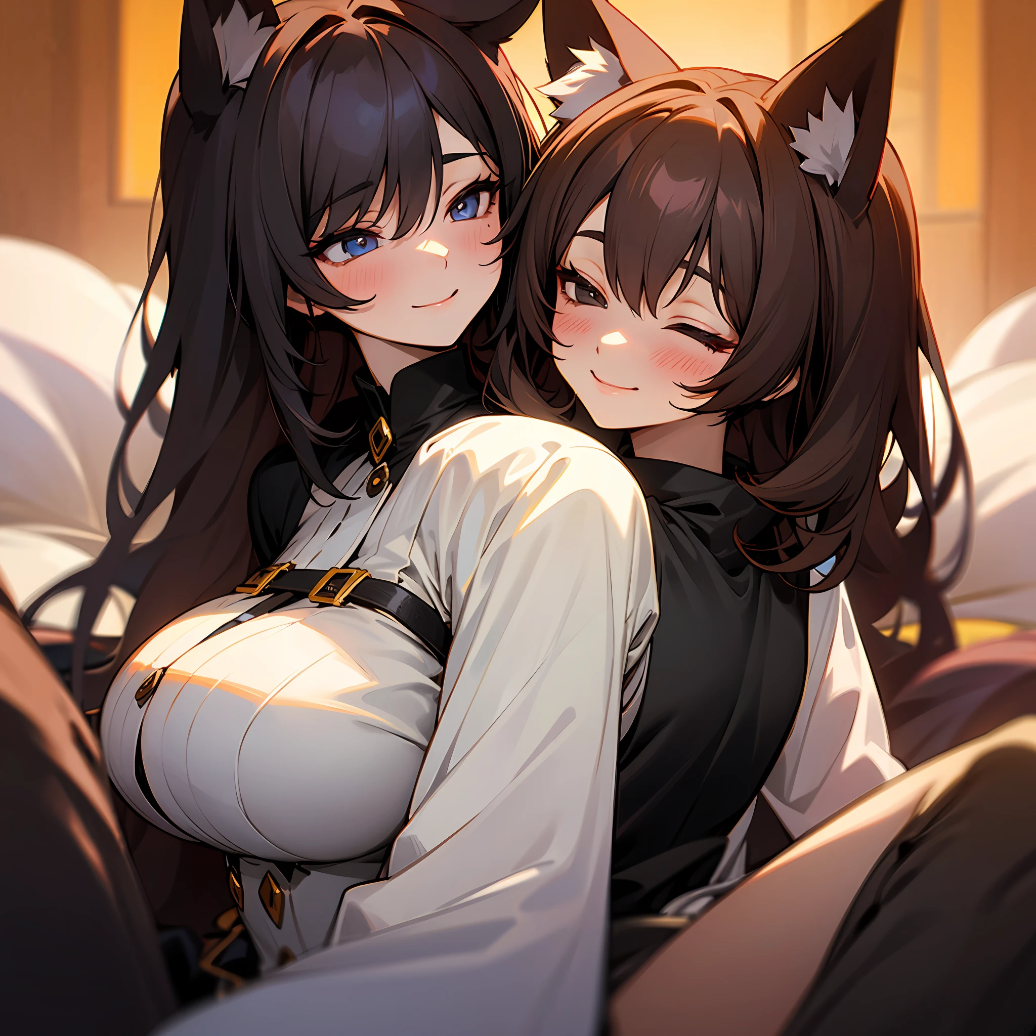 large breasted,Brunette Hair,Fox ears,blushes,erogenous,smiled,Exposed,Black silk