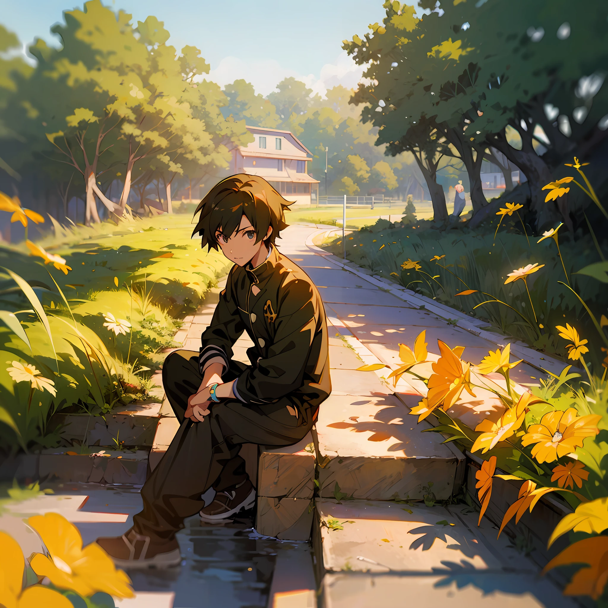 0.5>There's a man sitting on the road near an abandoned town in the country., Sitting and watching and around his abandoned village of the, Makoto Shinkai Cirilo Rolando, Makoto Shinkai Estilo de Arte, Sentado na paisagem da estrada, 4K manga wallpaper, Anime Art Wallpaper 4K, Anime Art Wallpaper 4K, Anime Art Wallpaper 8K, Makoto Shinkai!, Cyril Rolando e Goro Fujita