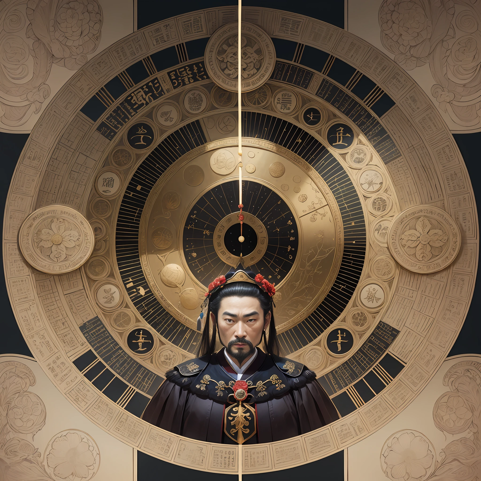Calendar illustration of the Yellow Emperor's chronology,Including the era of the Yellow Emperor,Common Era,The correspondence between the lunar calendar and the heavenly stem and earth branches,and the historical background of the first year of the Western Zhou Republic,The faces of the characters are normal,Like a picture of a real human face