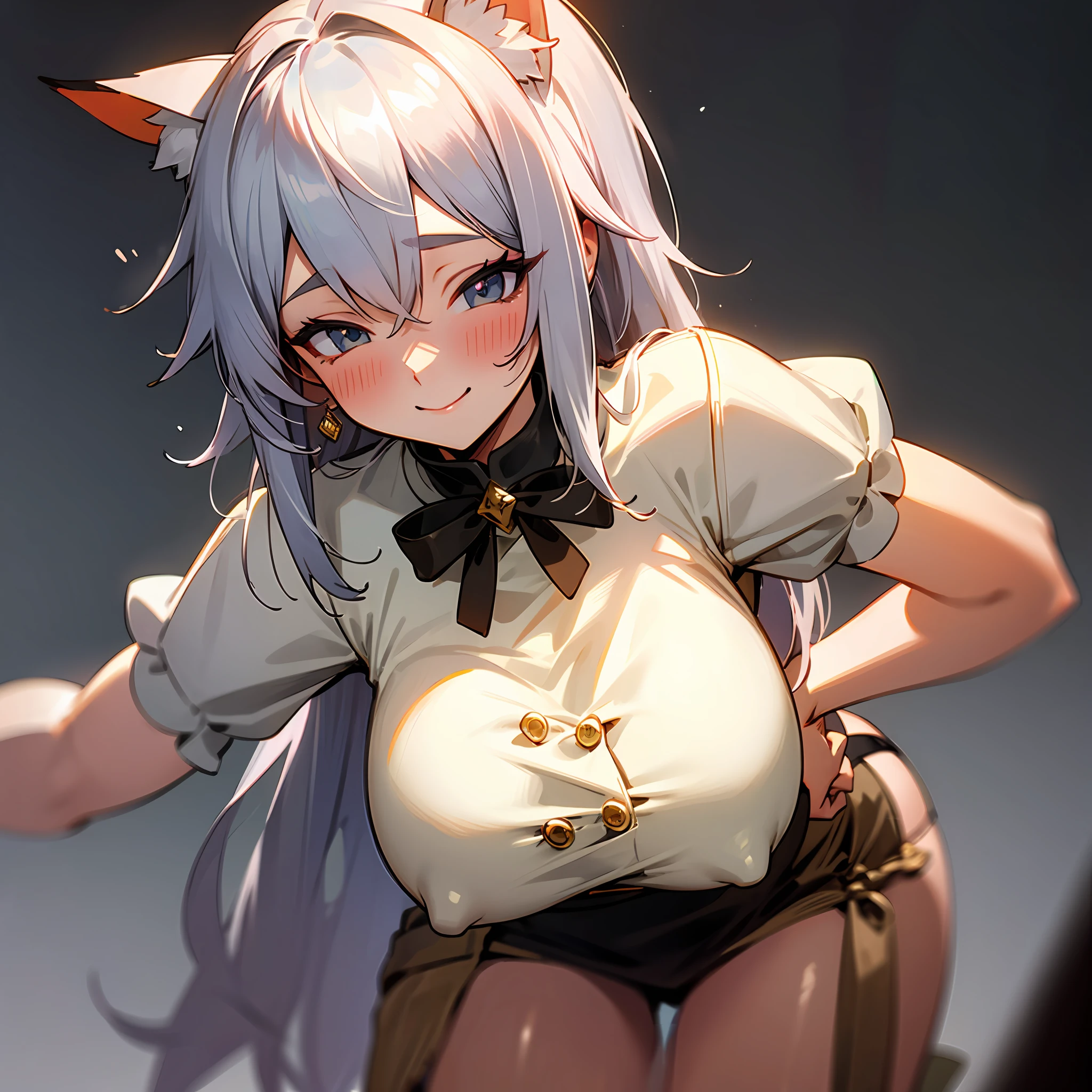 large breasted,silver-haired,Fox ears,blushes,erogenous,smiled,exposed,