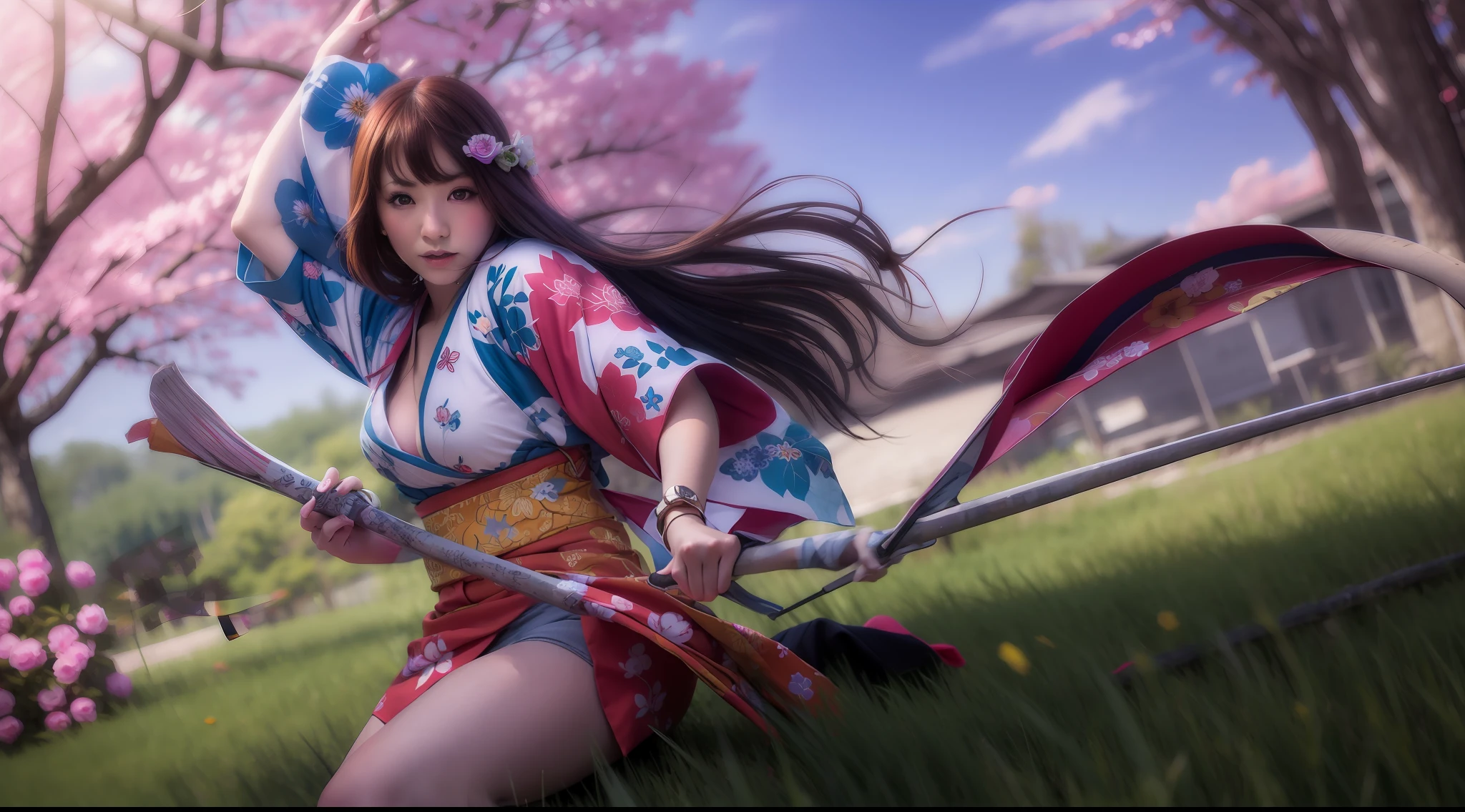 1 girl, ultra detail, realistic, kimono, archer,