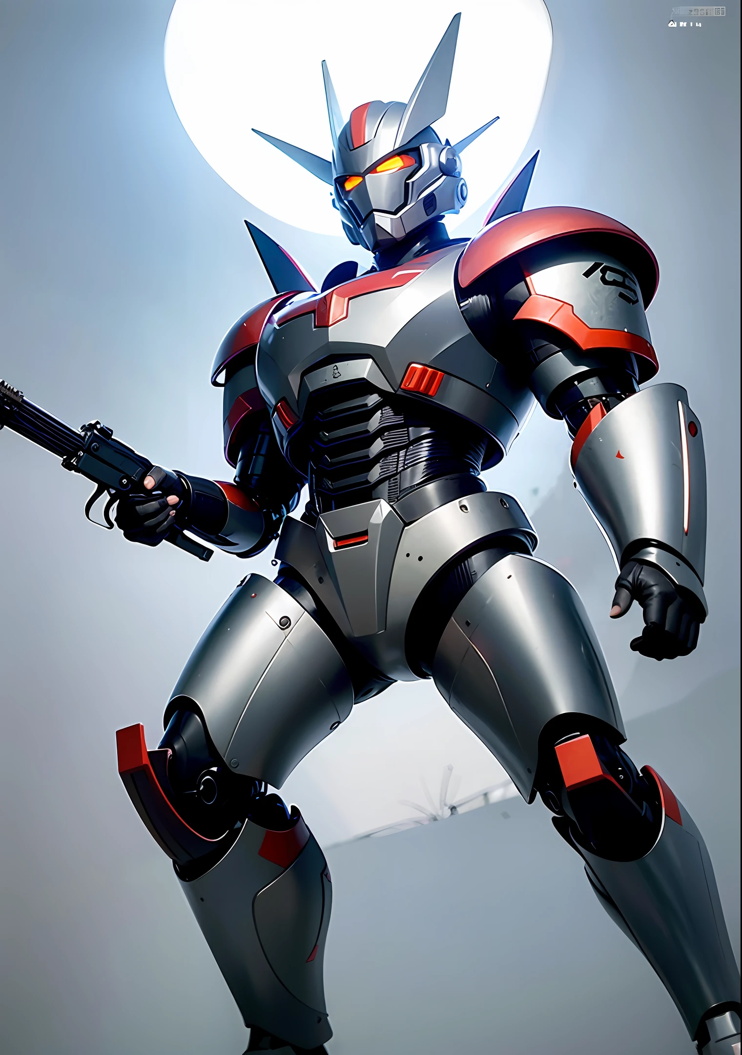 One is covered in armor，A warrior's helmet on his head，It resembles the mecha armed with the Chinese martial general Lu Fengxian