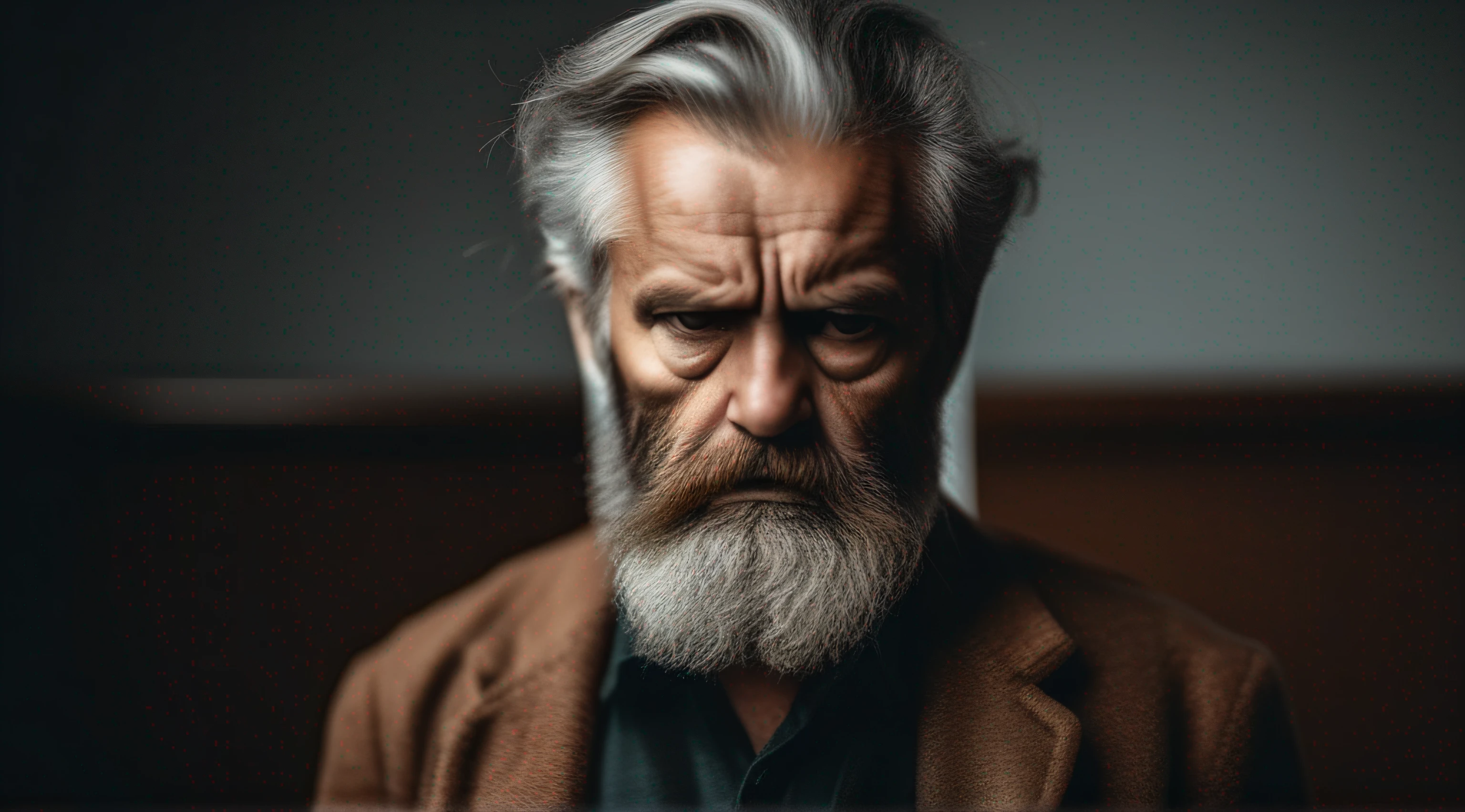 Photo of a brooding serious bearded old