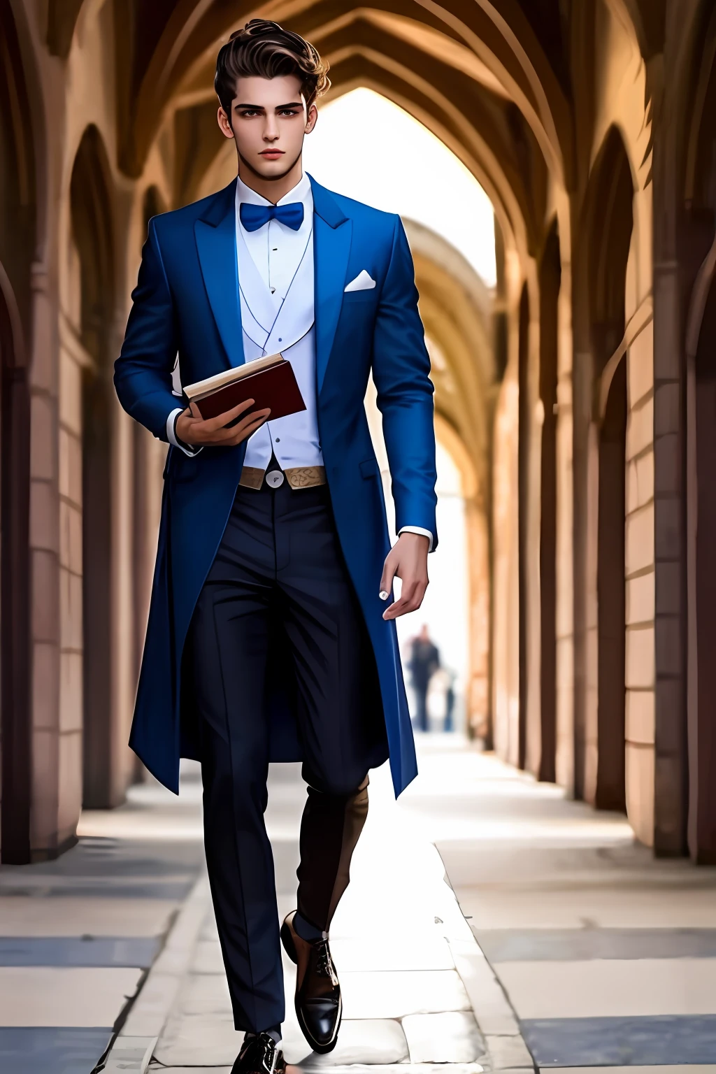 obra-prima, melhor qualidade, masculino, solo, cabelo longo, loiro, olhar profundo, olhando para o espectador, fantasia, medieval, rei, batalha, with book in hand, jovem, 18 anos, olhar pensativo, loiro , book in hand, rosto fino, Prince dress, vestes com ornamentos prateados