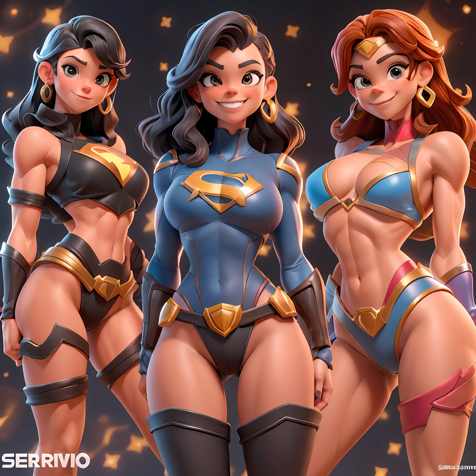 Superhero ("Lauren Holly") com cabelos negros, Sobrancelhas Grossas, bochechas coradas, Anatomia correta, pernas torneadas perfeitas, corpo magro e seios pequenos, sorriso discreto